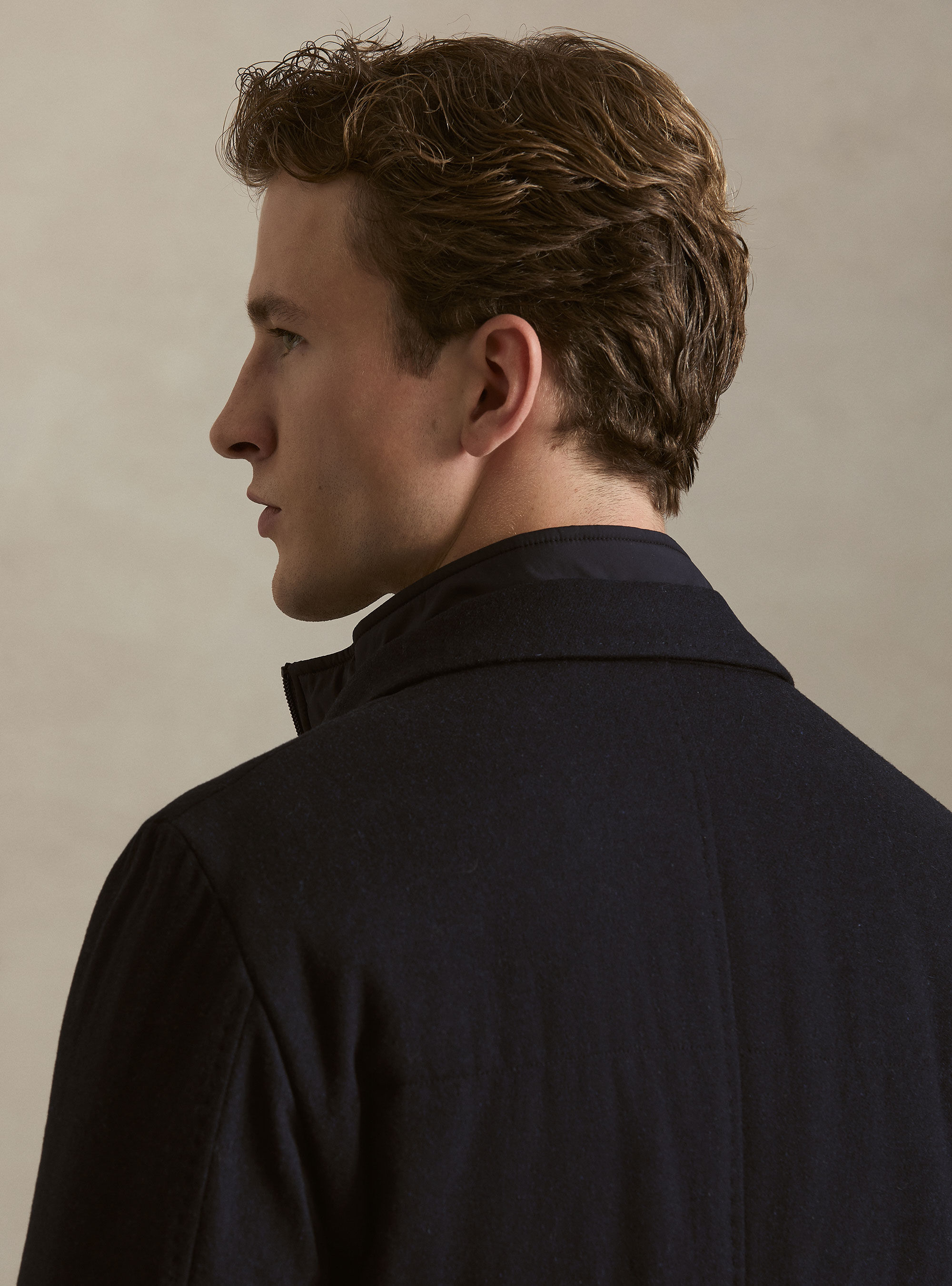 Giacca imbottita in flanella misto lana con pettorina, NAVY