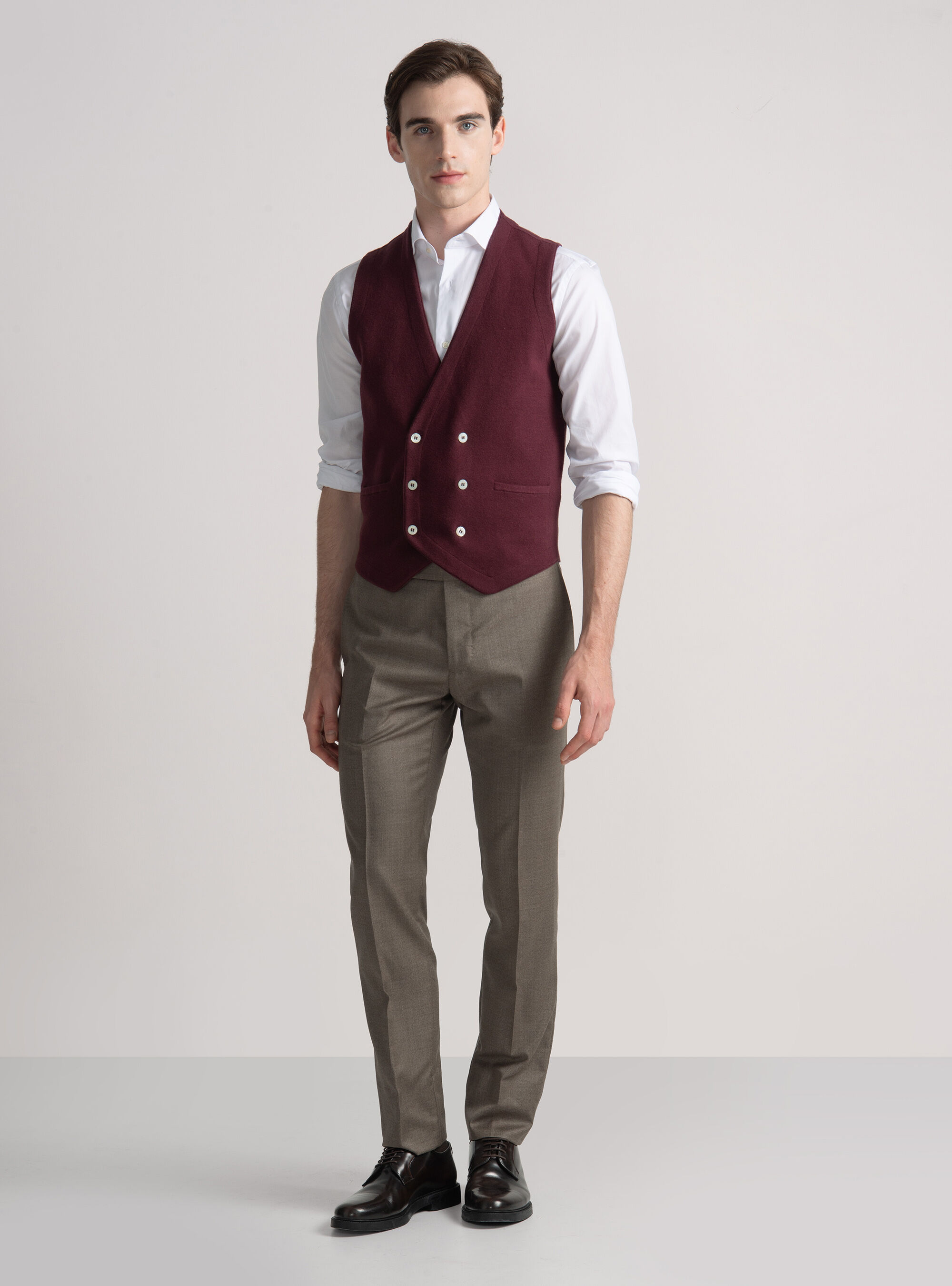 Double-breasted cotton and cashmere knit gilet