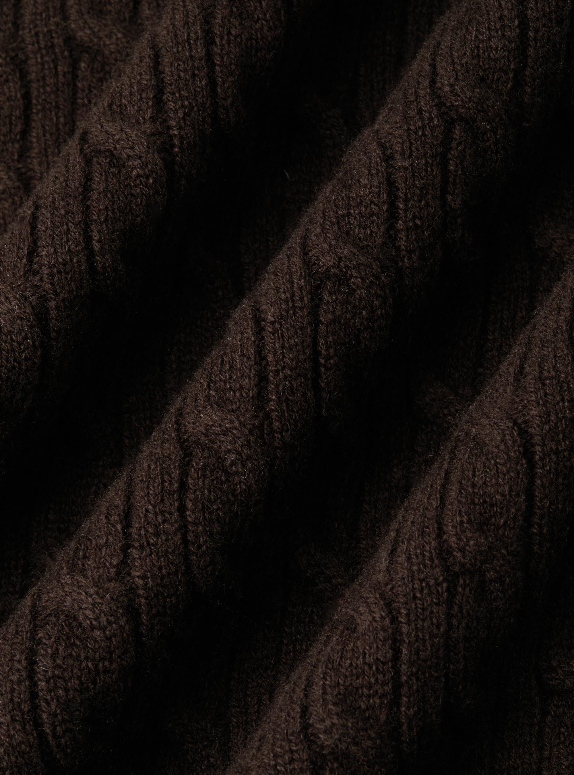 Maglia girocollo con treccia in lana e cashmere, MARRONE