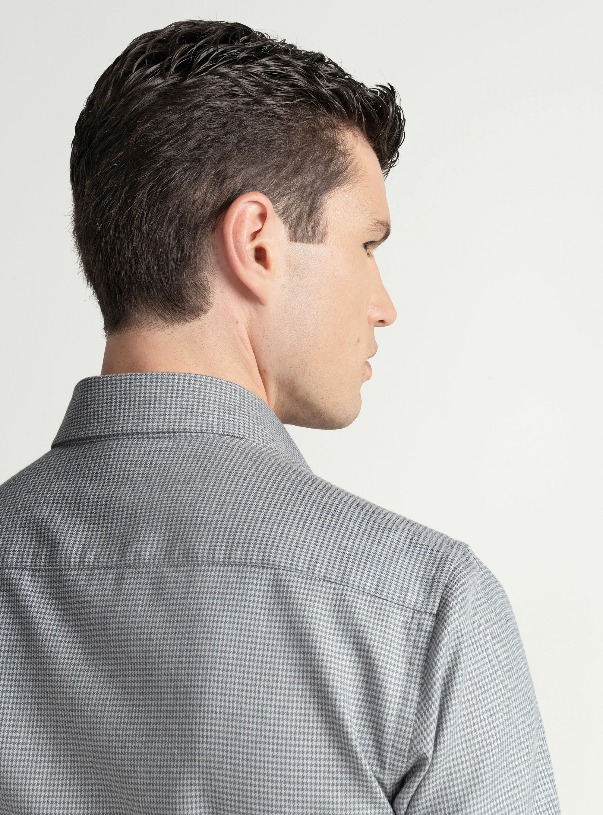 Camicia microfantasia in flanella di cotone e lana, GRIGIO CHIARO