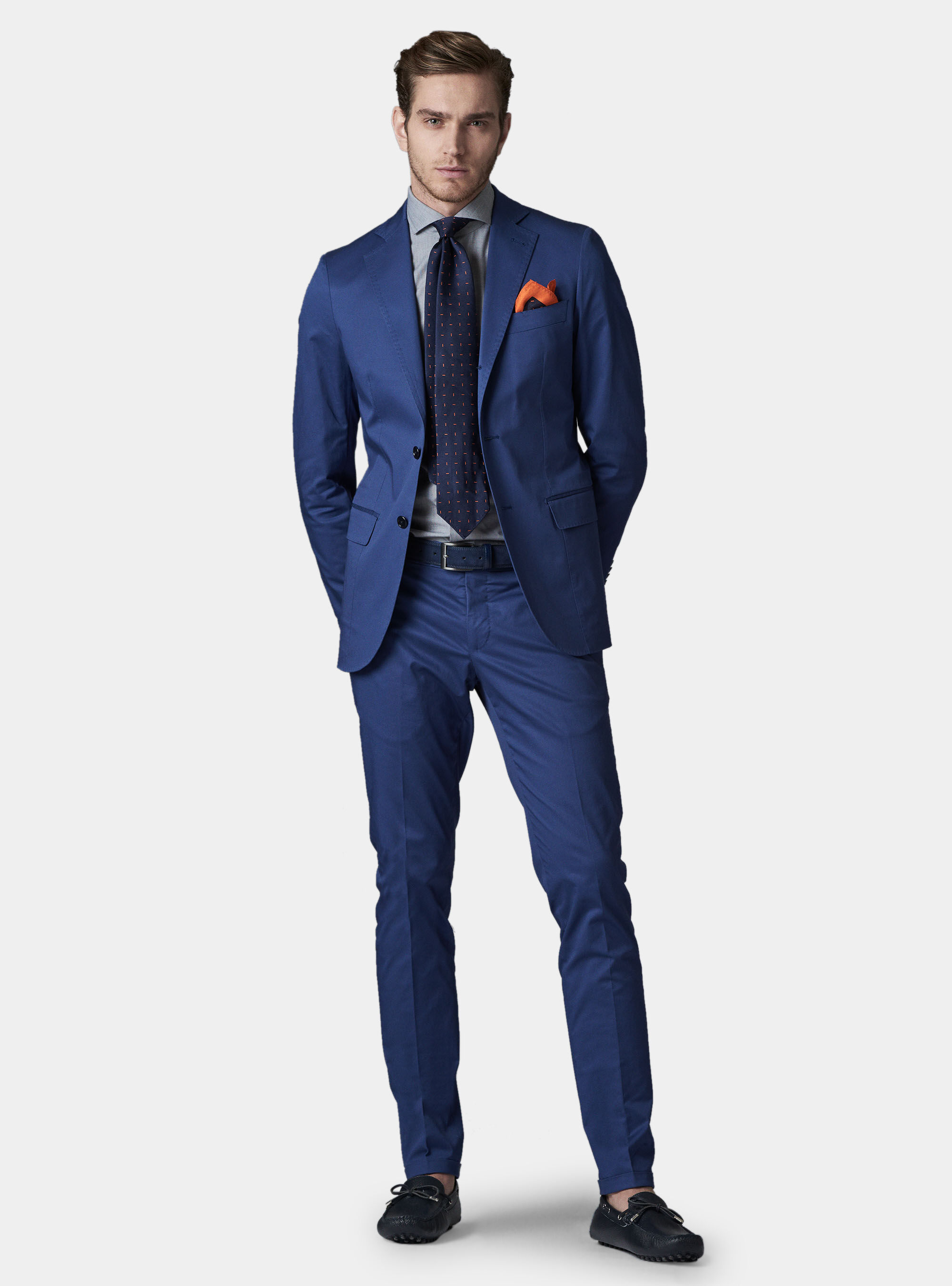 Pantalone per abito in cotone superior, AZZURRO