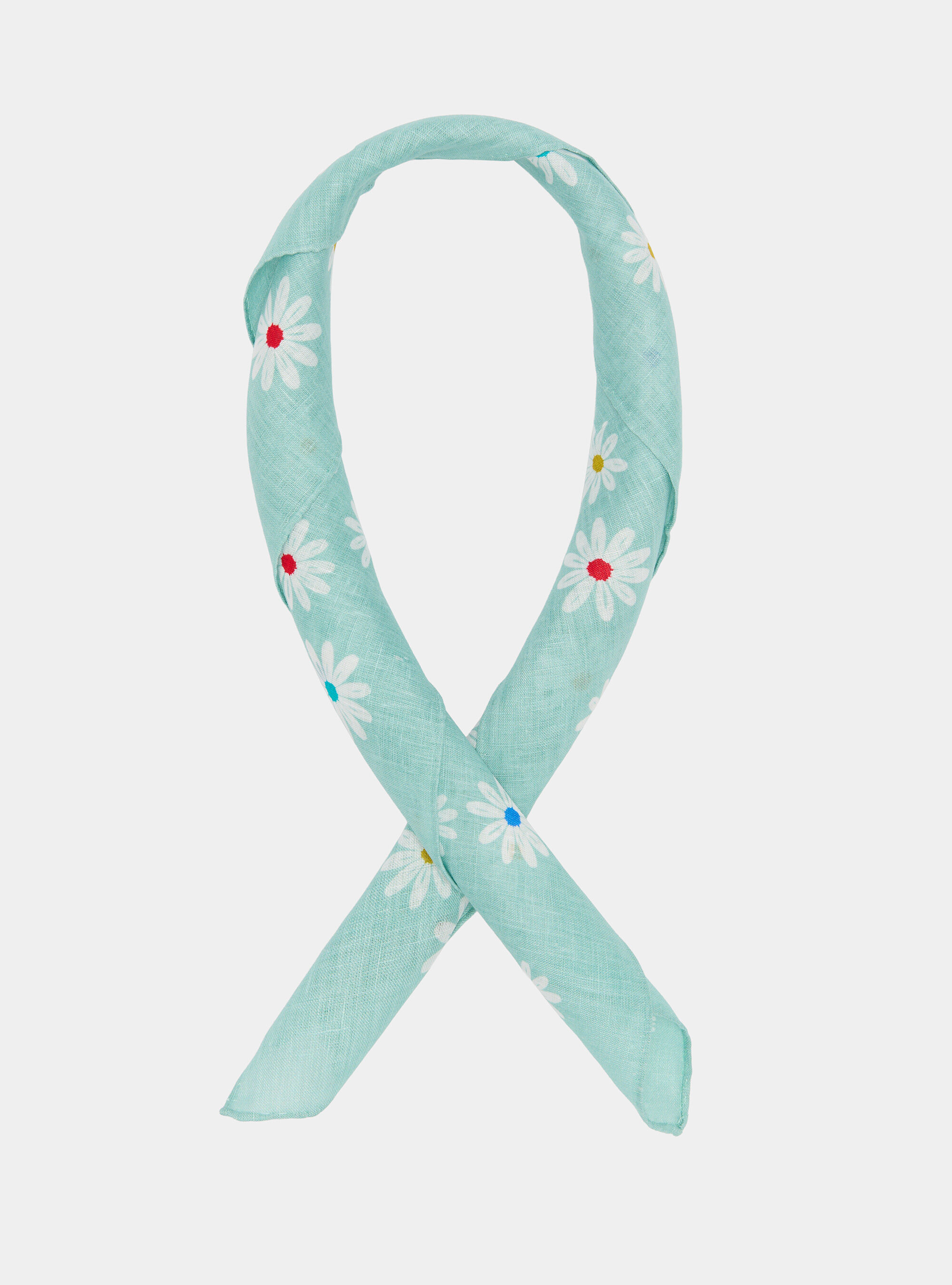 Foulard in lino stampa a fiori, AZZURRO TIFFANY 0277C