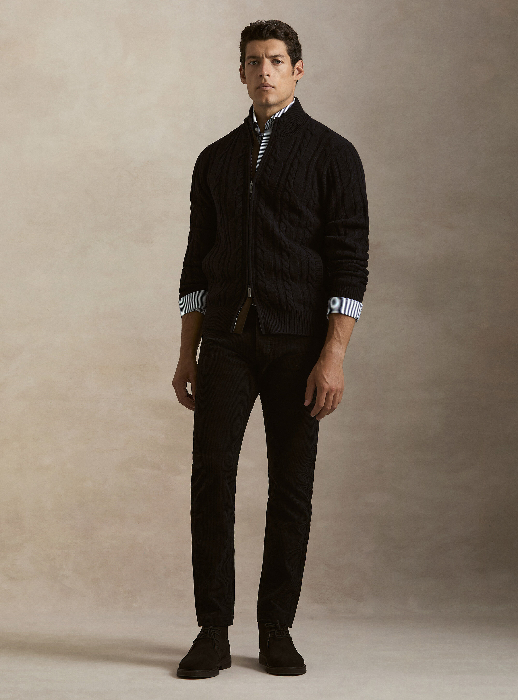 Wool and cashmere cable-knit cardigan, NAVY BLUE