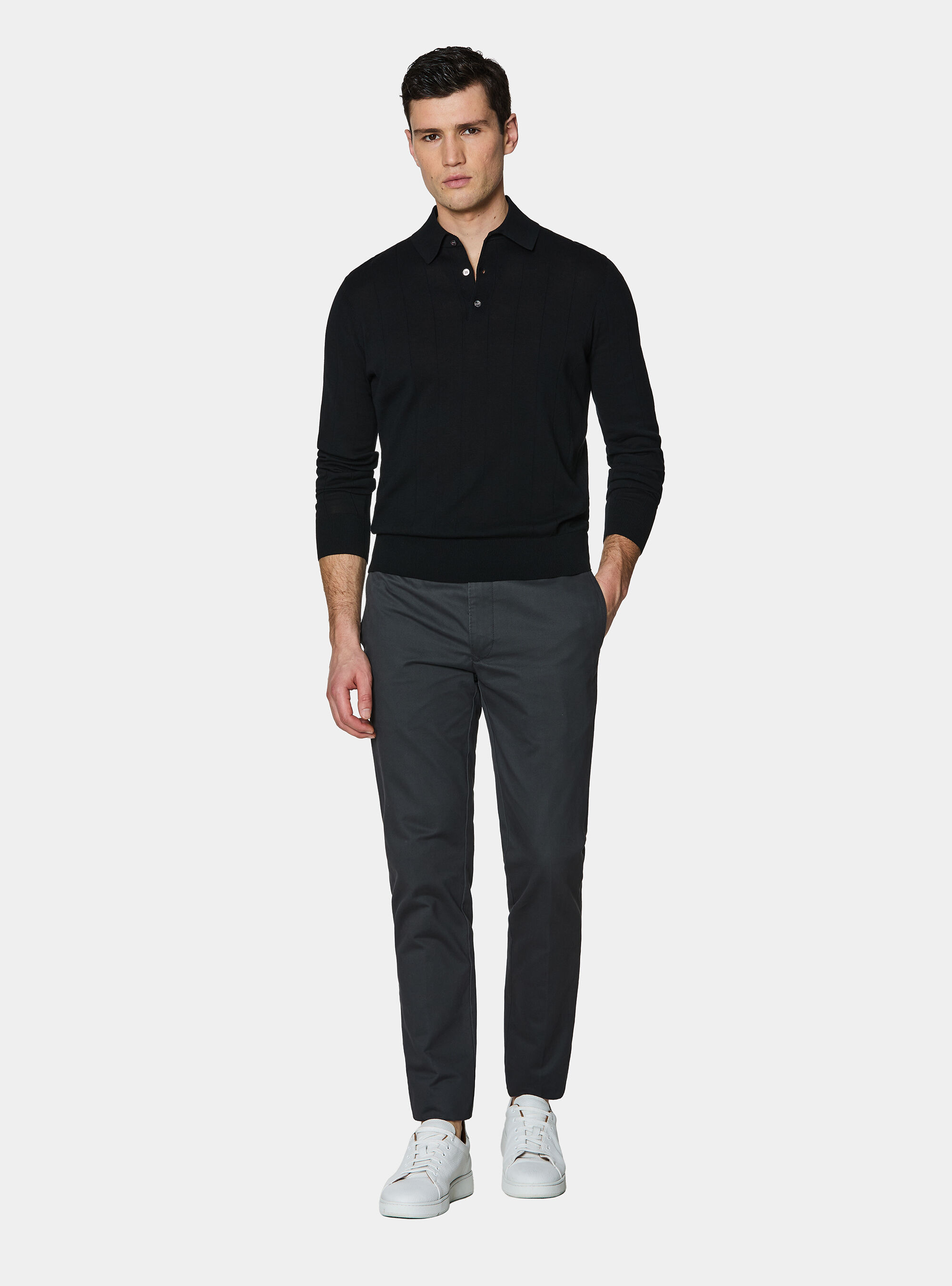 Polo in maglia manica lunga, NERO