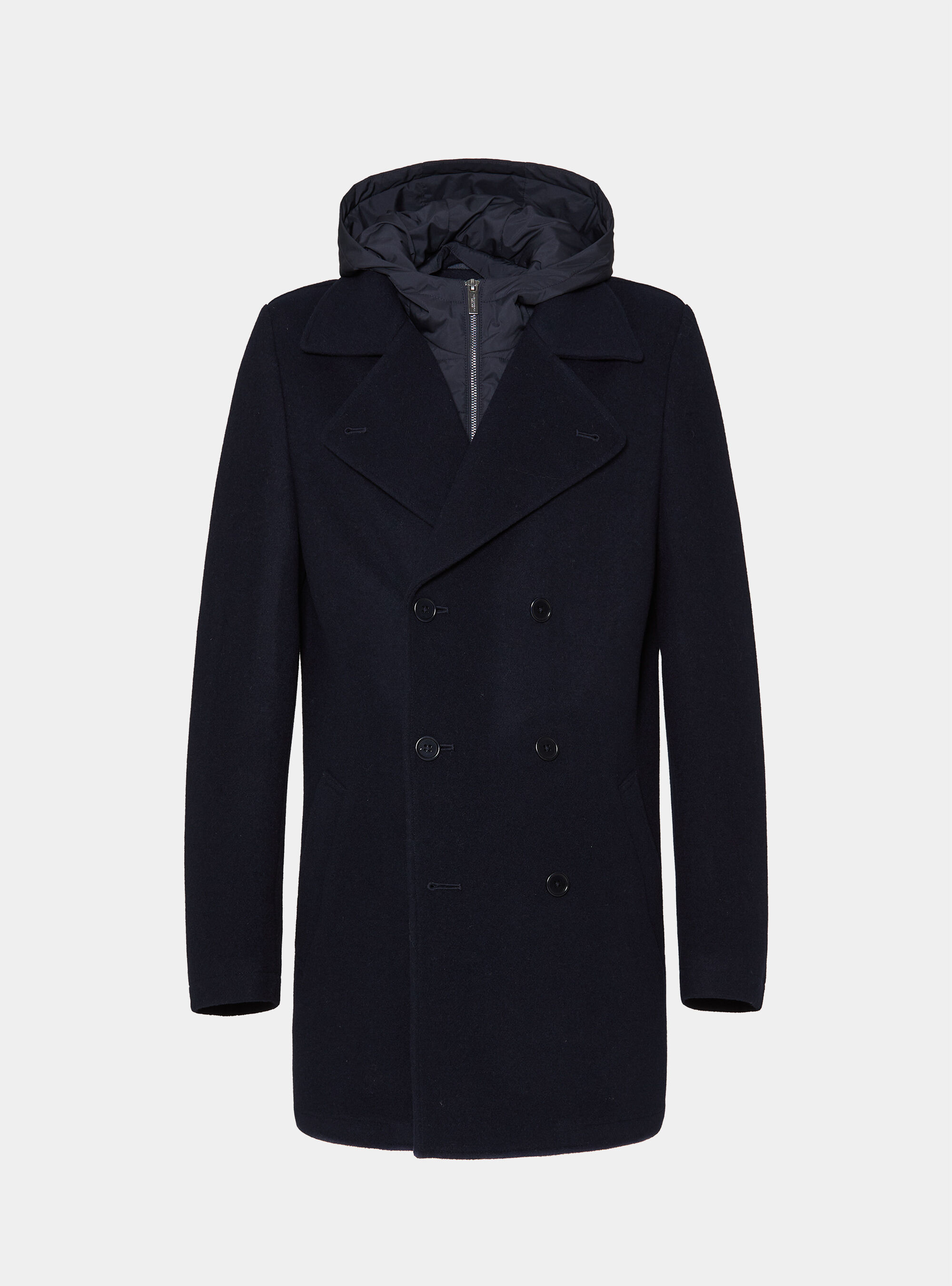 Peacoat in misto lana con e cappuccio, BLU NAVY