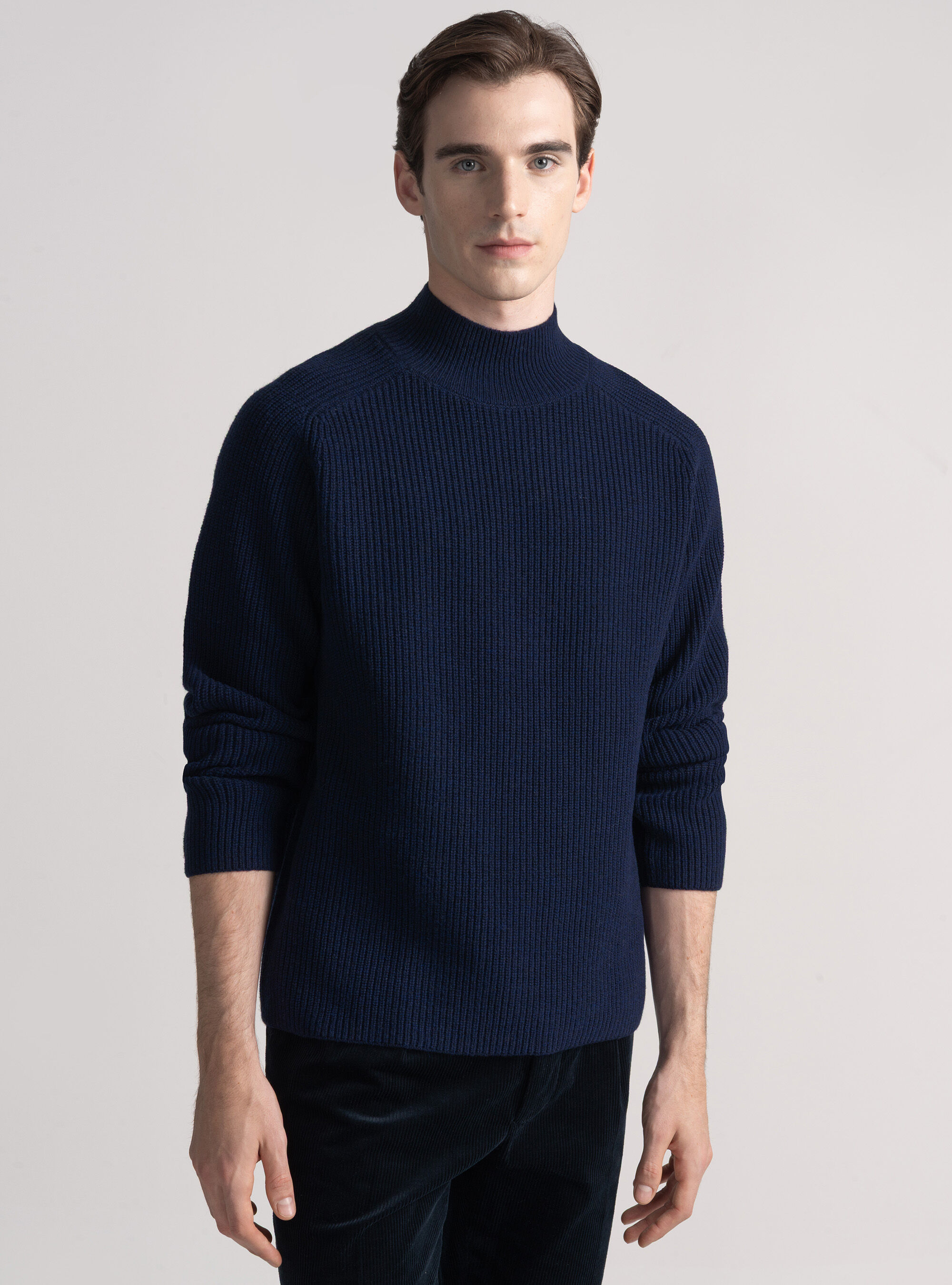Maglia lupetto in misto lana costa perlata, BLU NAVY