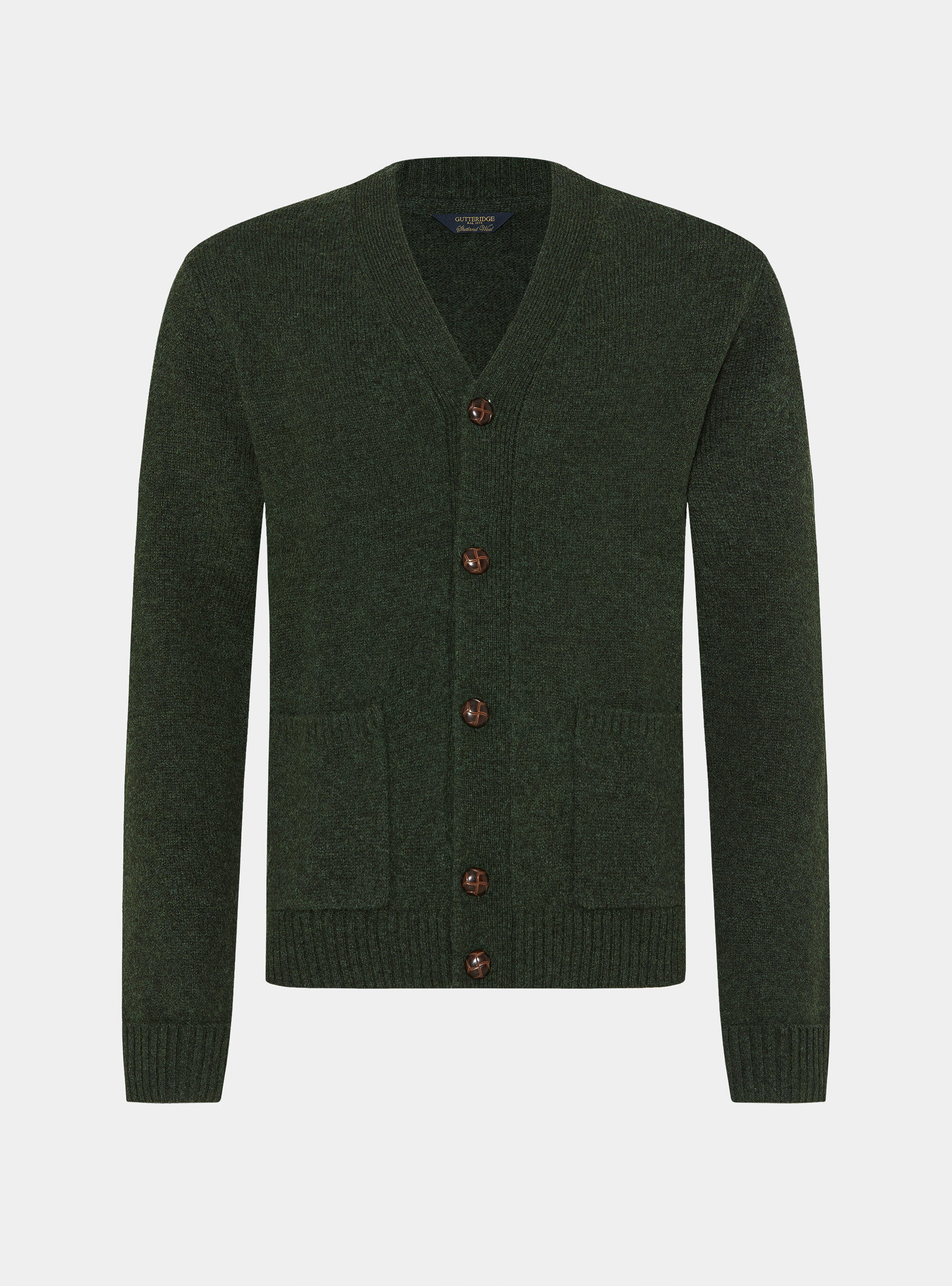 Cardigan in maglia di lana shetland, VERDE