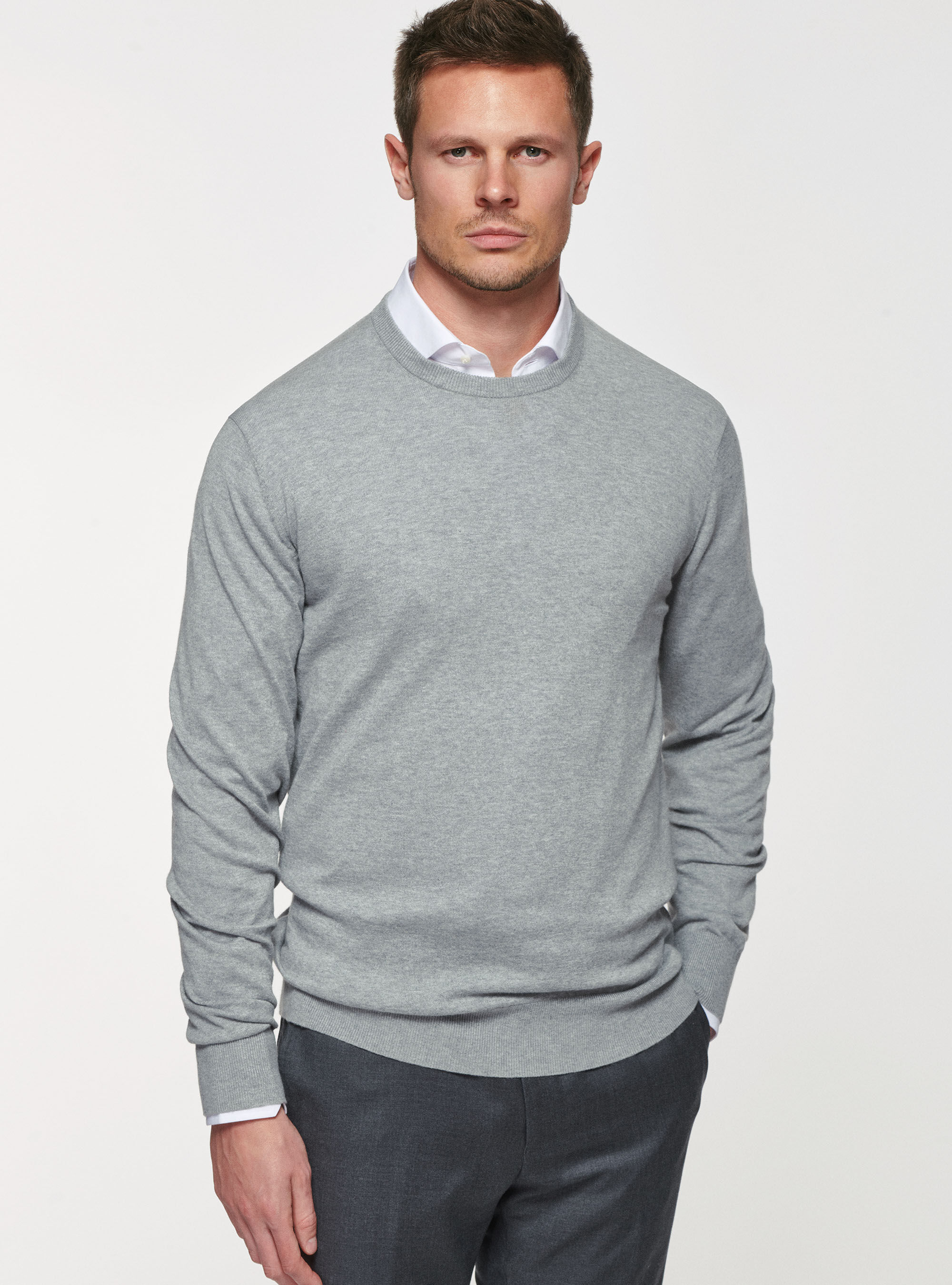 Maglia girocollo in cotone seta e cashmere, GRIGIO MELANGE 0151C