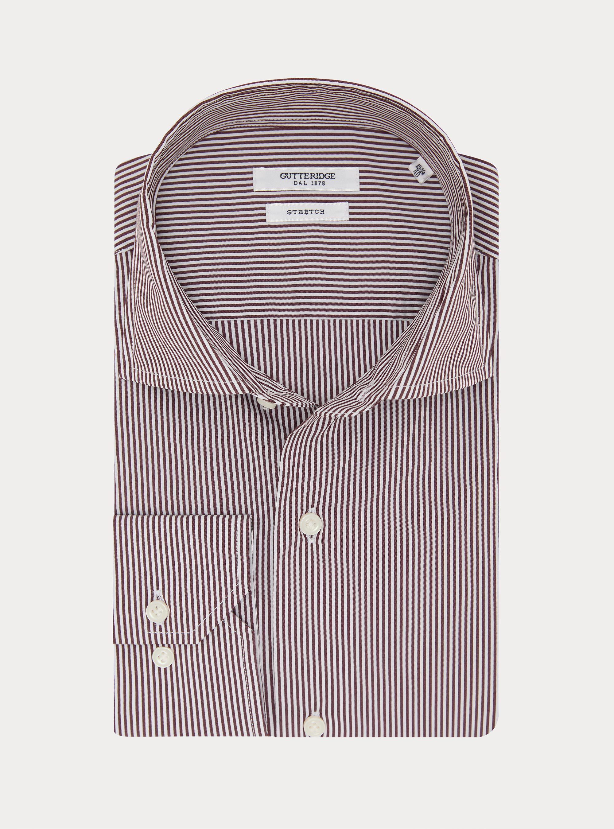 Camicia in cotone rigato popeline stretch, BORDEAUX