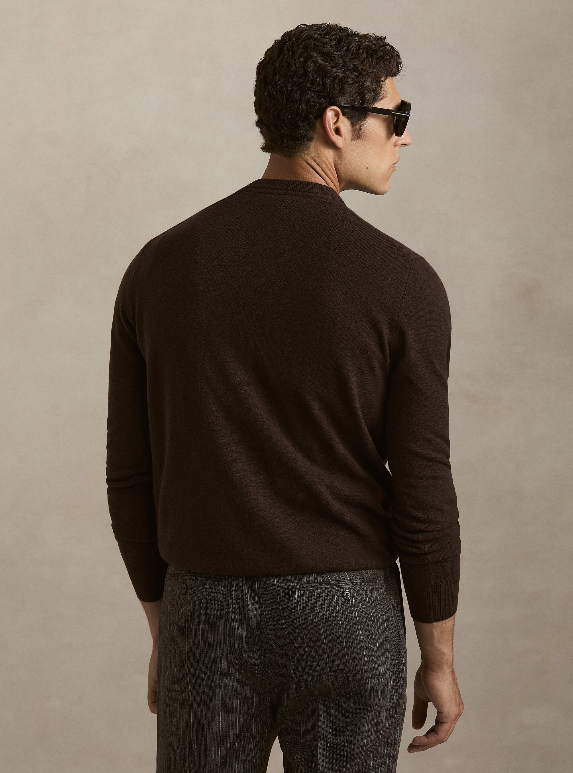 Pull col rond en lambswool et cachemire, MARRON