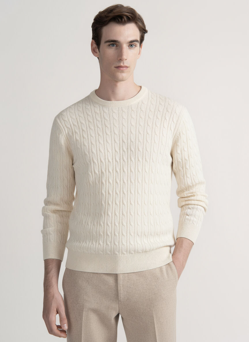 Braided crew neck sweater in pure cashmere