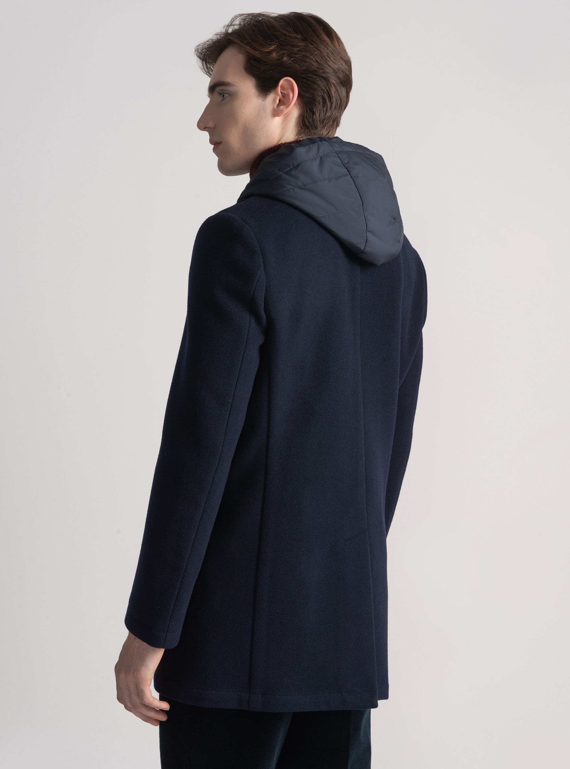 Peacoat in misto lana con e cappuccio, BLU NAVY