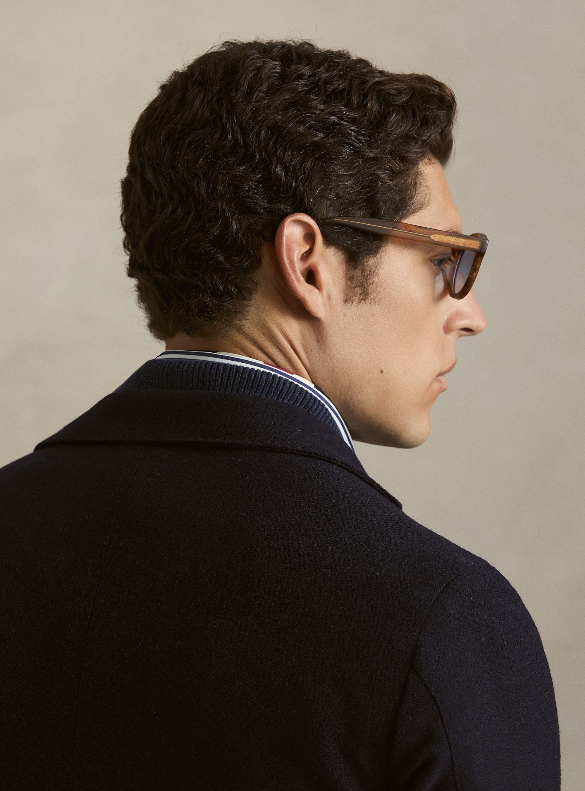 Giacca monopetto in misto lana di flanella, BLU NAVY