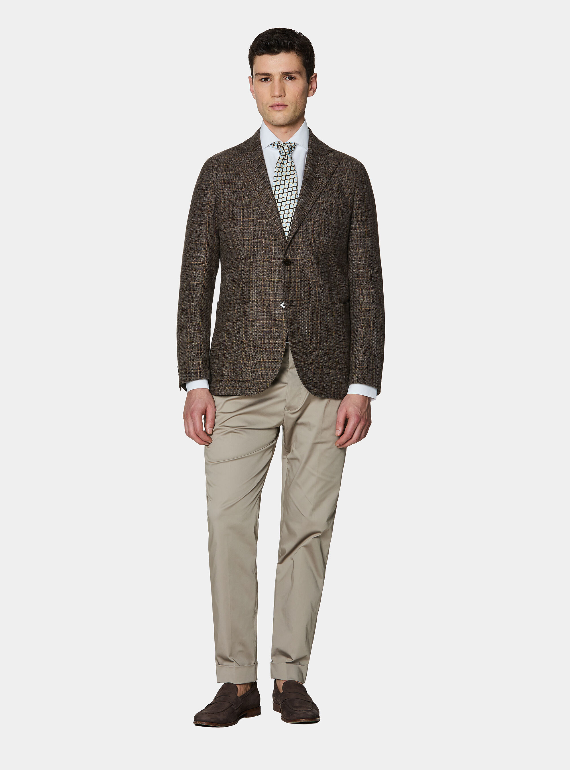 Patterned blazer in linen and wool