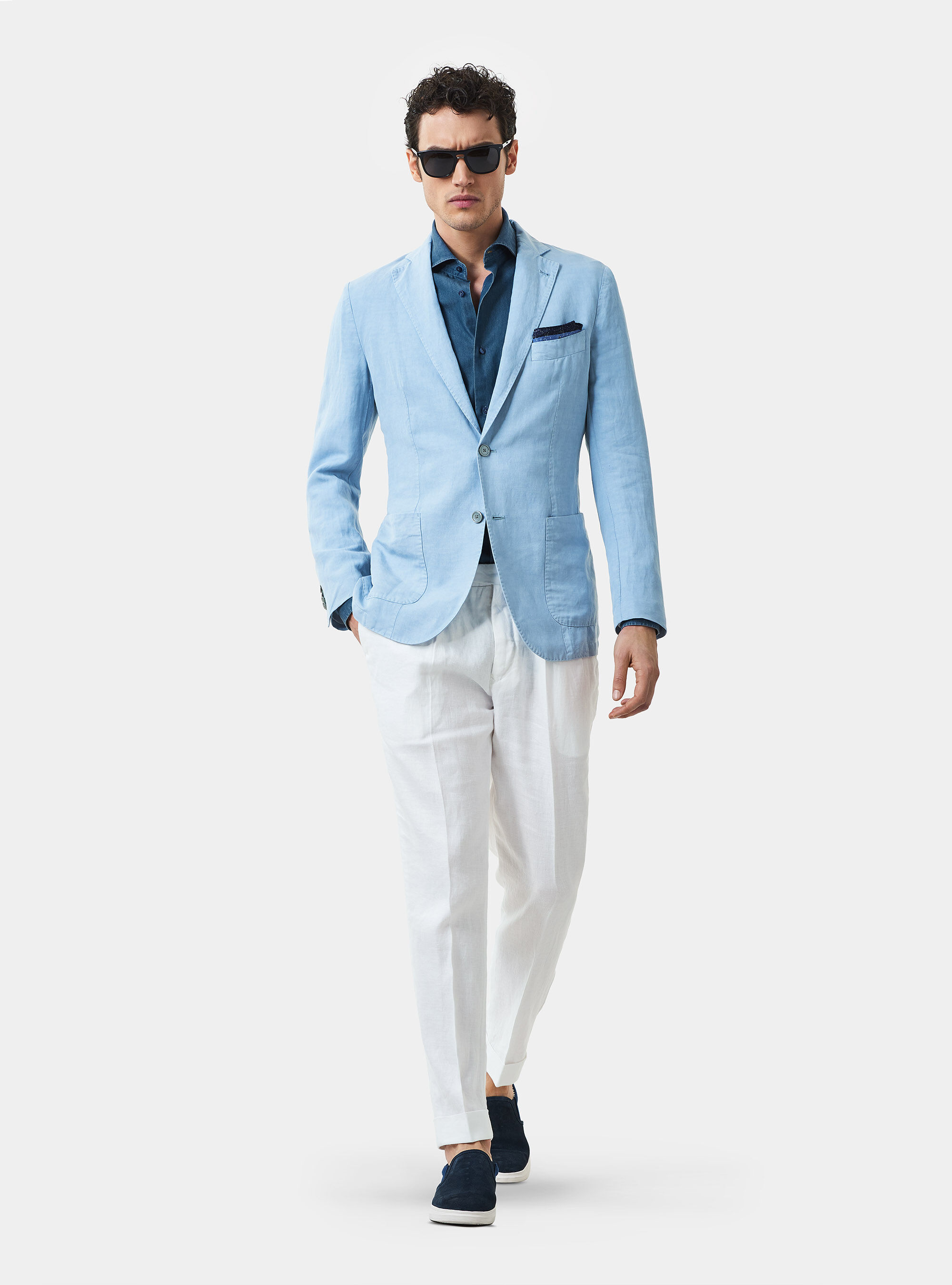 Veste en lin m&eacute;lang&eacute;, BLEU CIEL