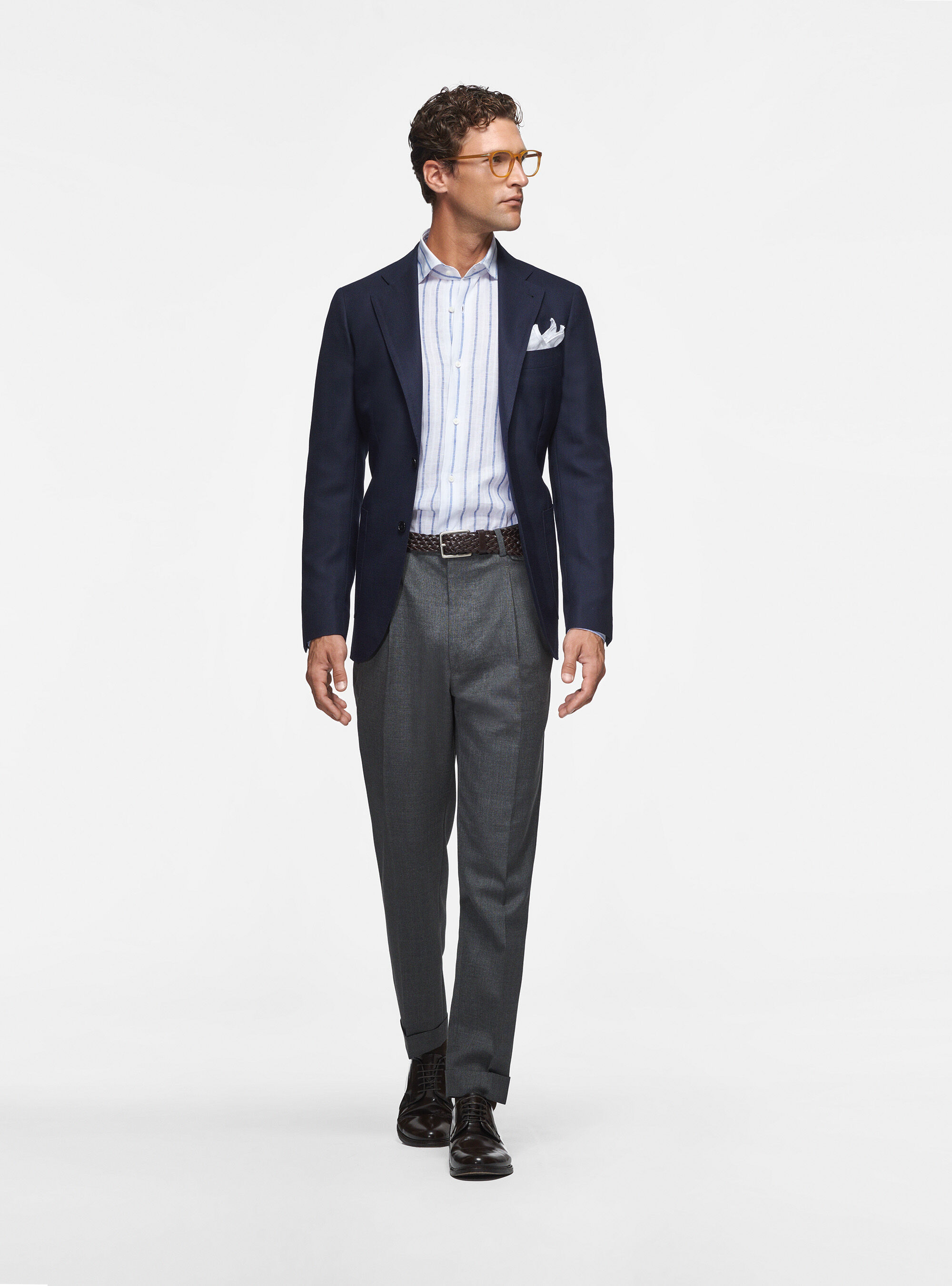 Giacca in pura lana hopsack, BLU NAVY