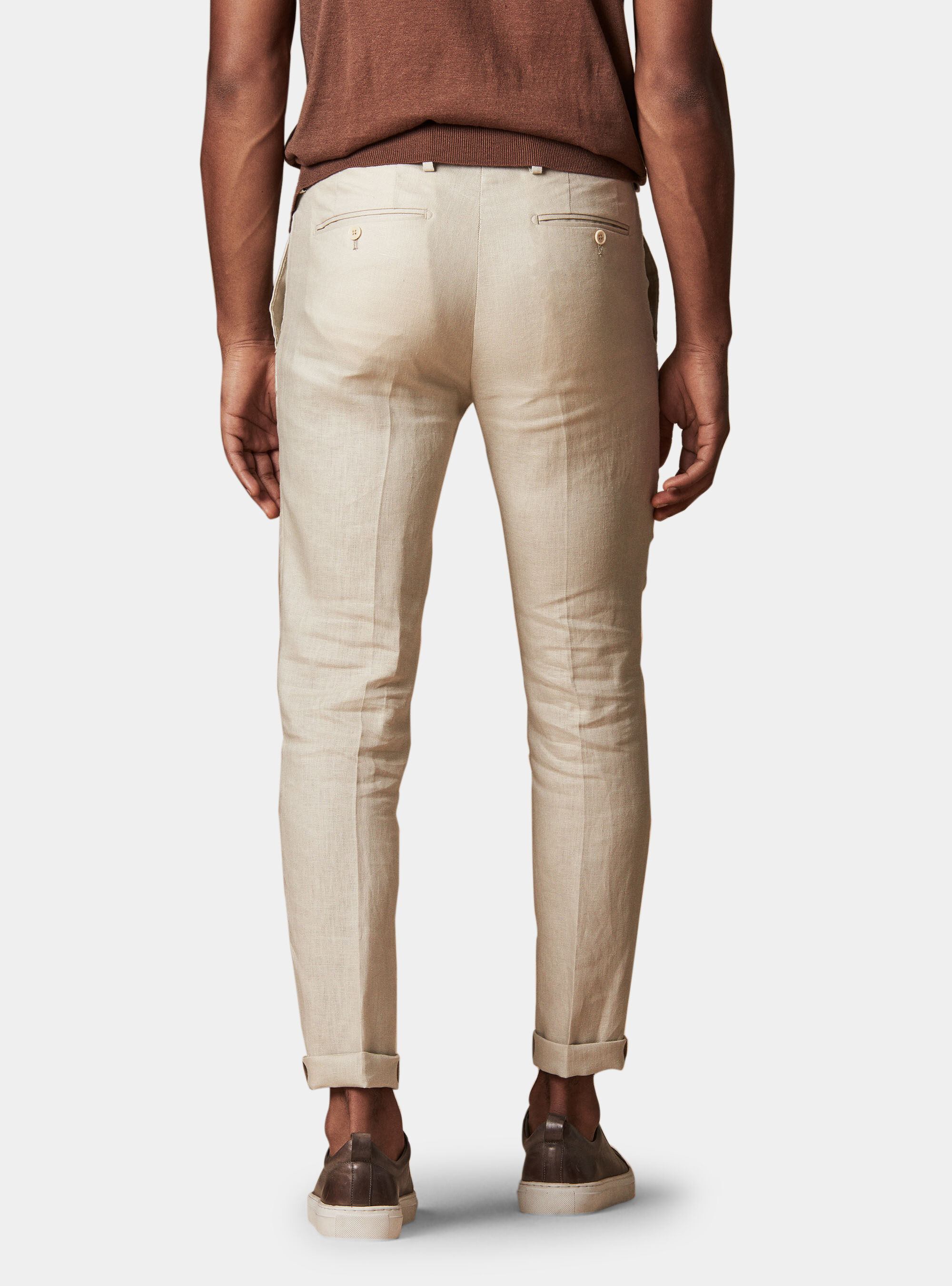 Pantalone con pince per abito in lino ritorto, ECRU