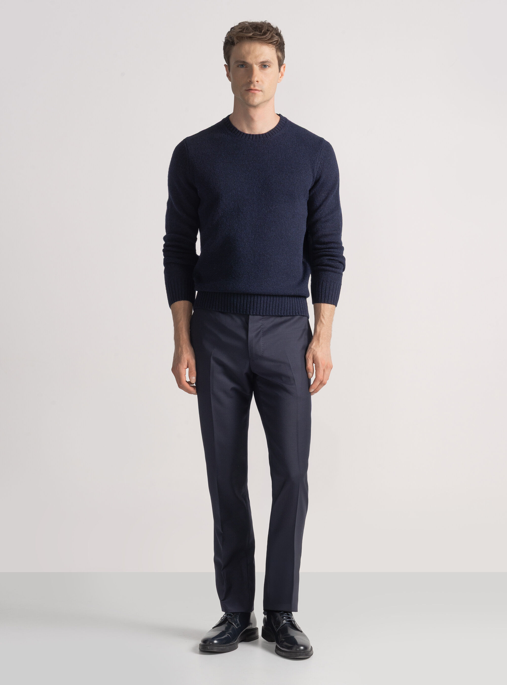 Maglia girocollo in lana shetland, BLU NAVY