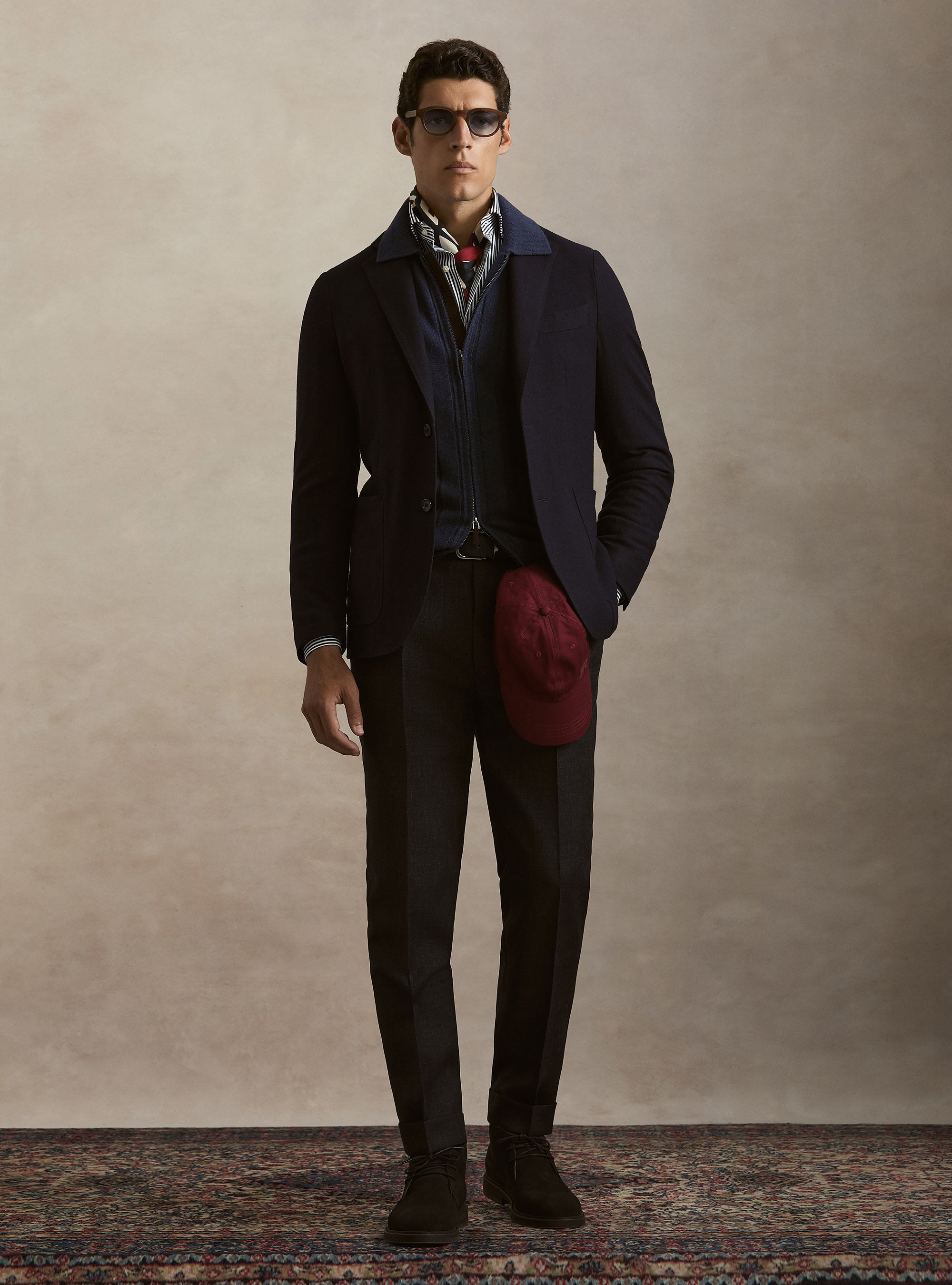 Giacca monopetto in misto lana di flanella, BLU NAVY