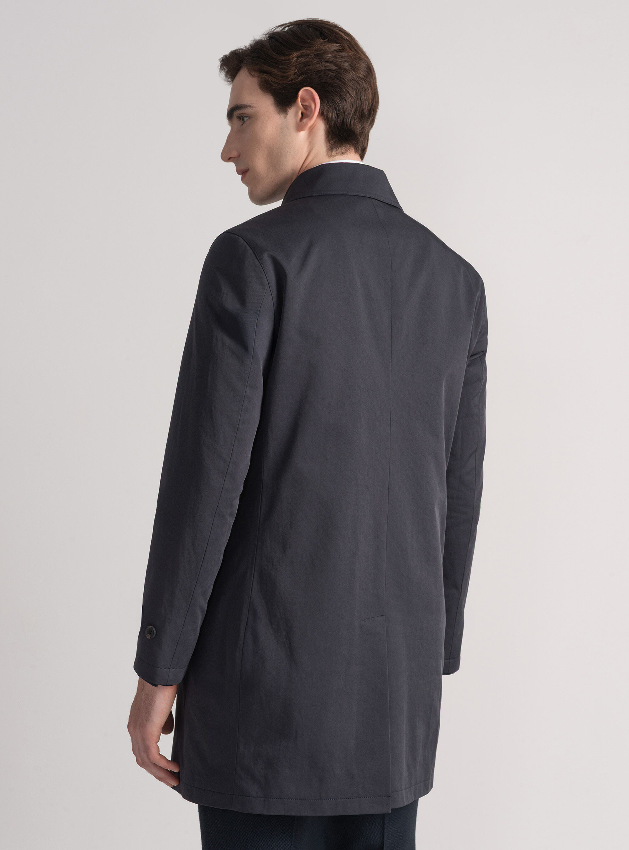 Padded technical raincoat in cotton blend, NAVY BLUE