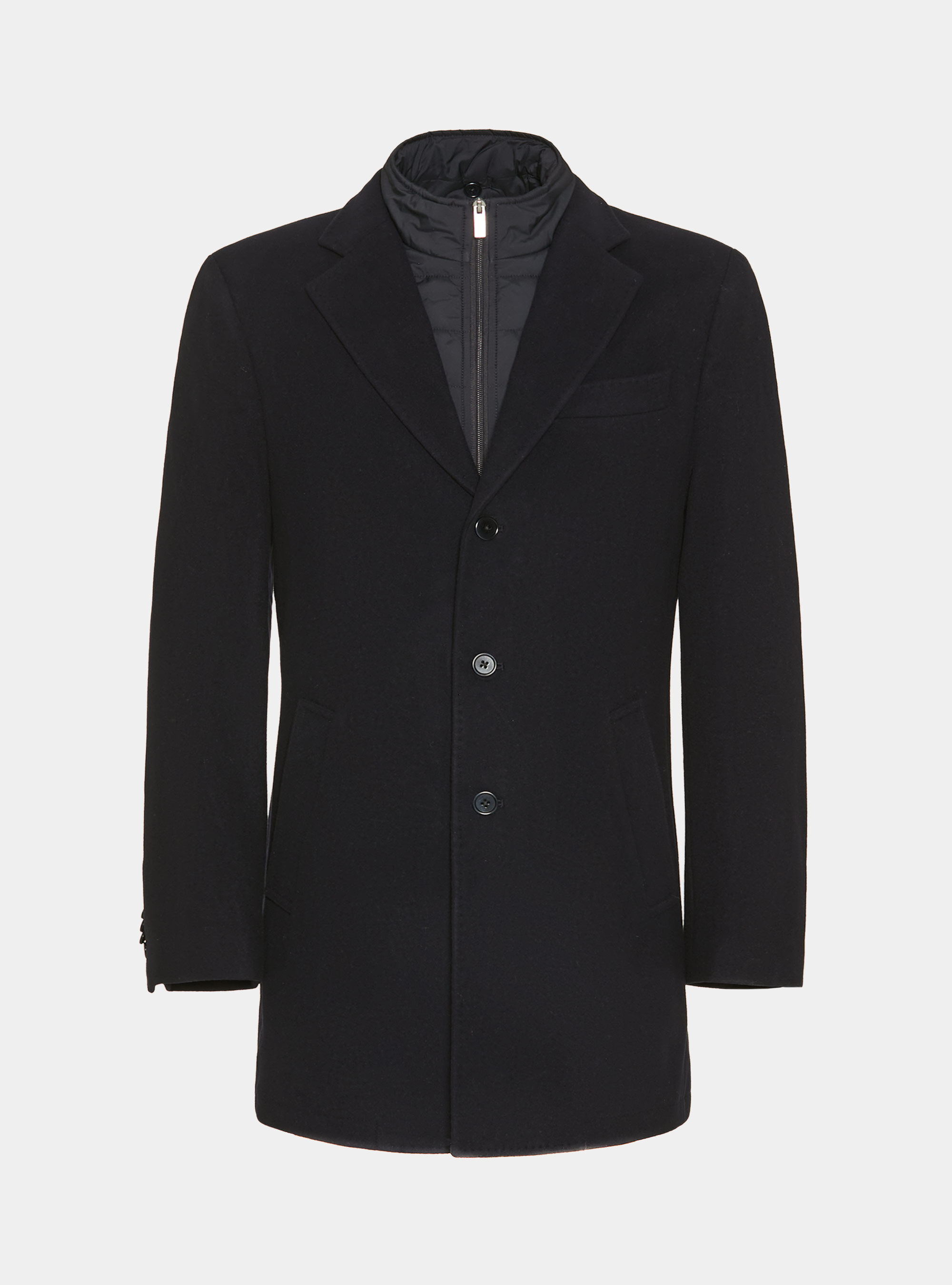 Wool-blend coat with bib, NAVY BLUE