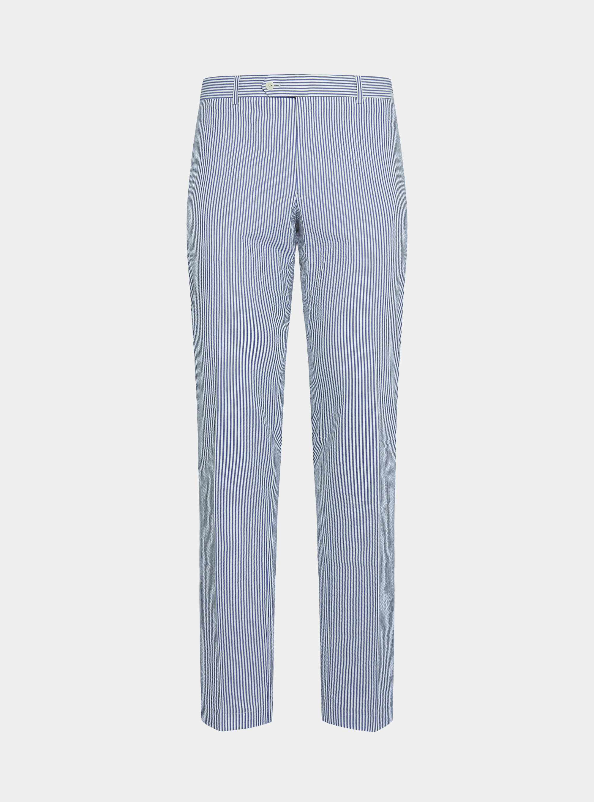 Pantalon seersucker en coton m&eacute;lang&eacute; ray&eacute;, BLEU