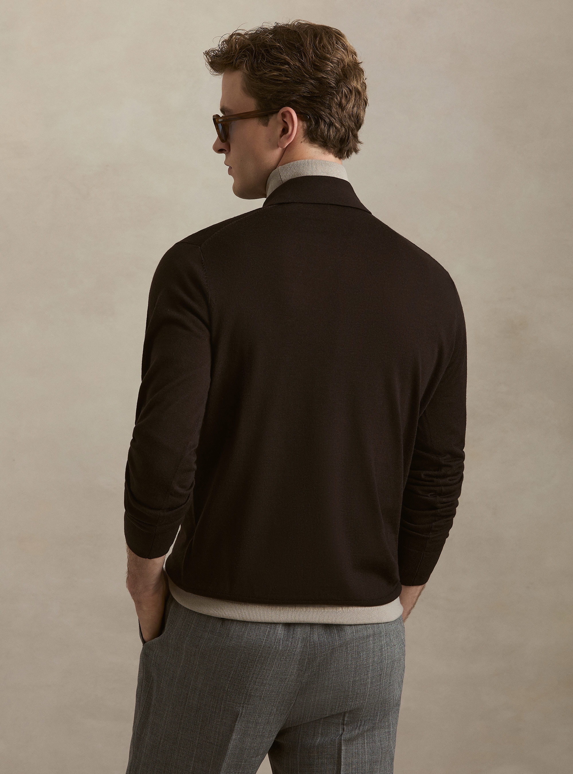 Strick-Poloshirt aus extrafeiner Merinowolle, MARRONE 0507C
