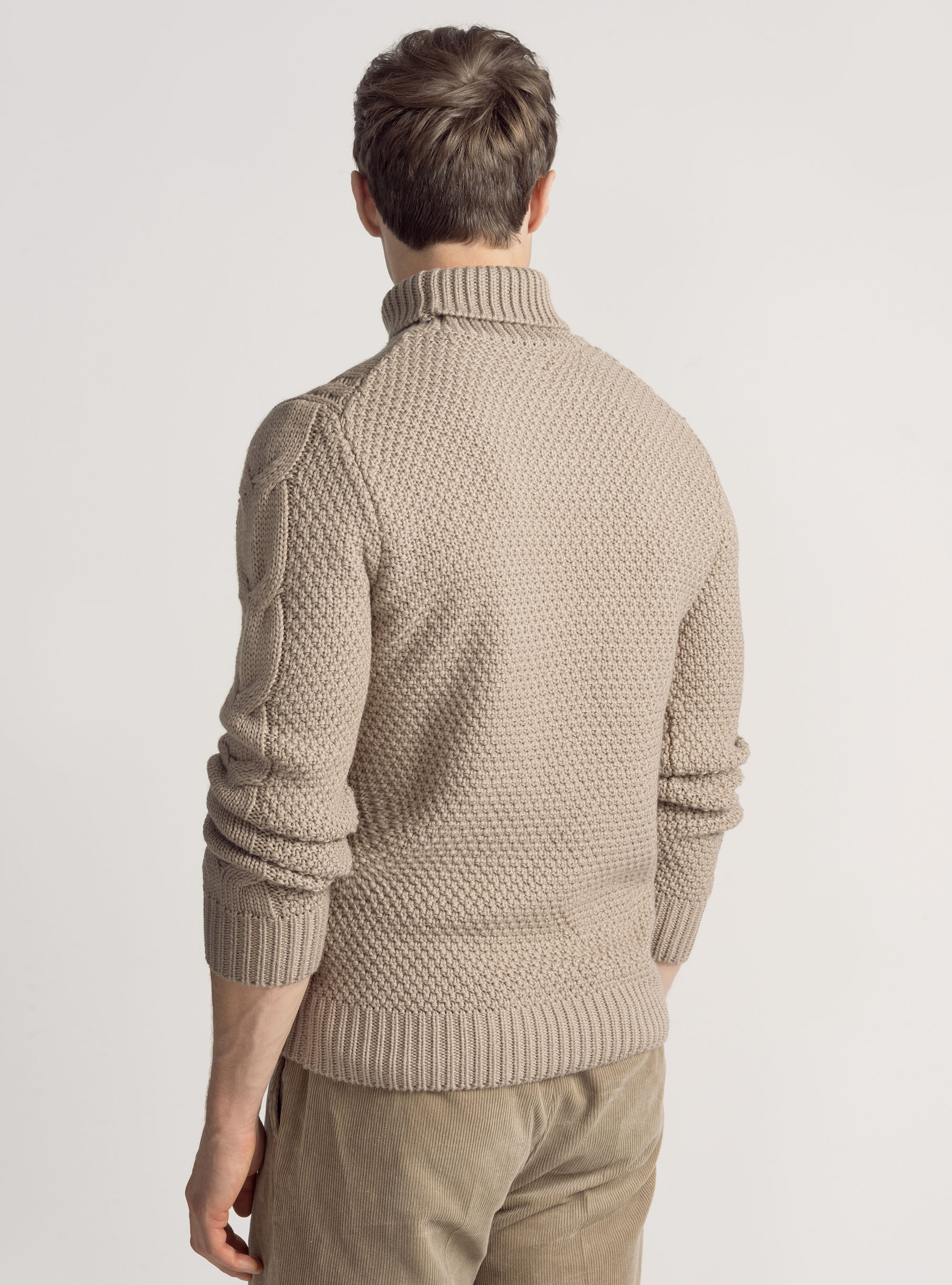 Wool-blend turtleneck sweater with braid, SAND