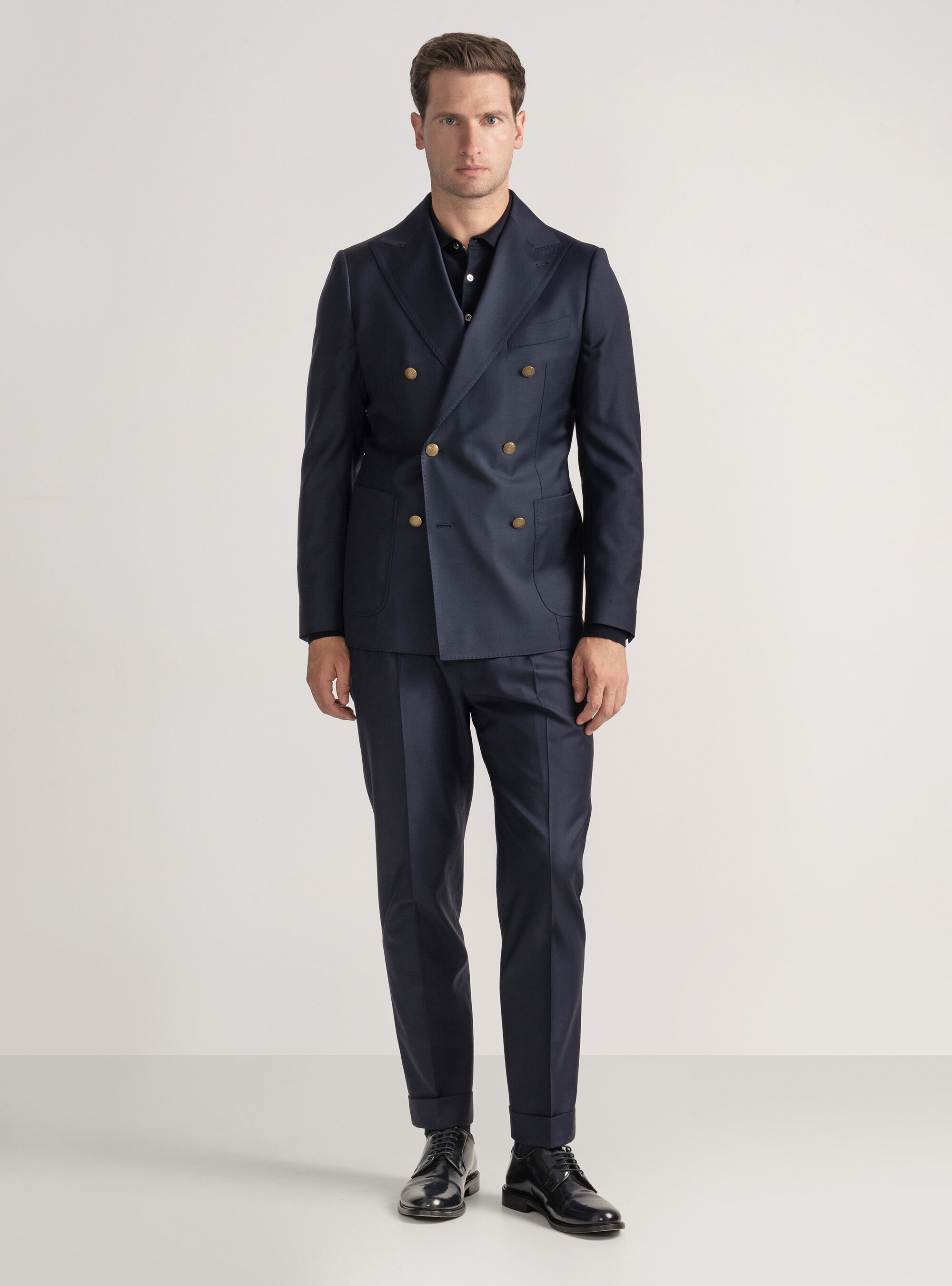 Giacca doppiopetto con bottone metallo in lana Vitale Barberis Canonico, BLU NAVY
