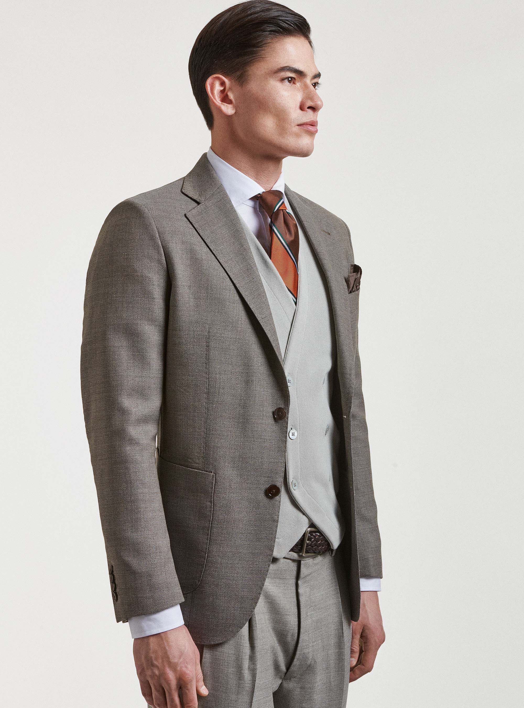 Giacca hopsack in lana Vitale Barberis Canonico, FANGO