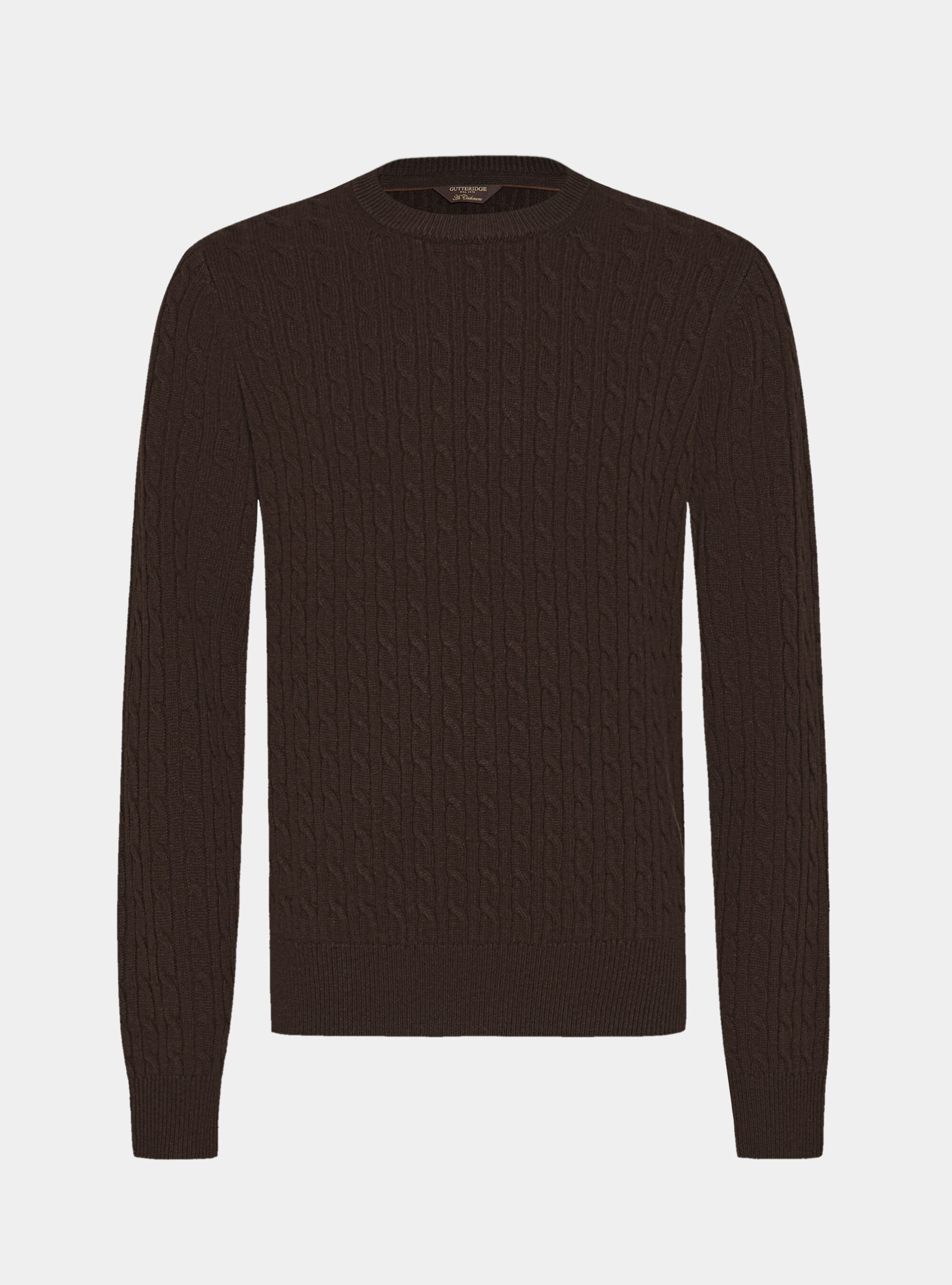Maglia girocollo con treccia in lana e cashmere, MARRONE