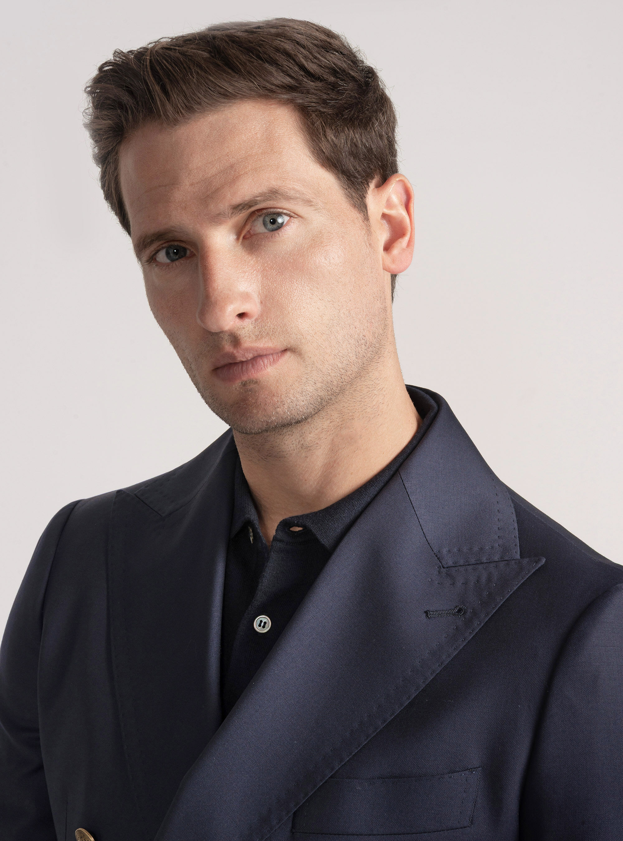 Giacca doppiopetto con bottone metallo in lana Vitale Barberis Canonico, BLU NAVY