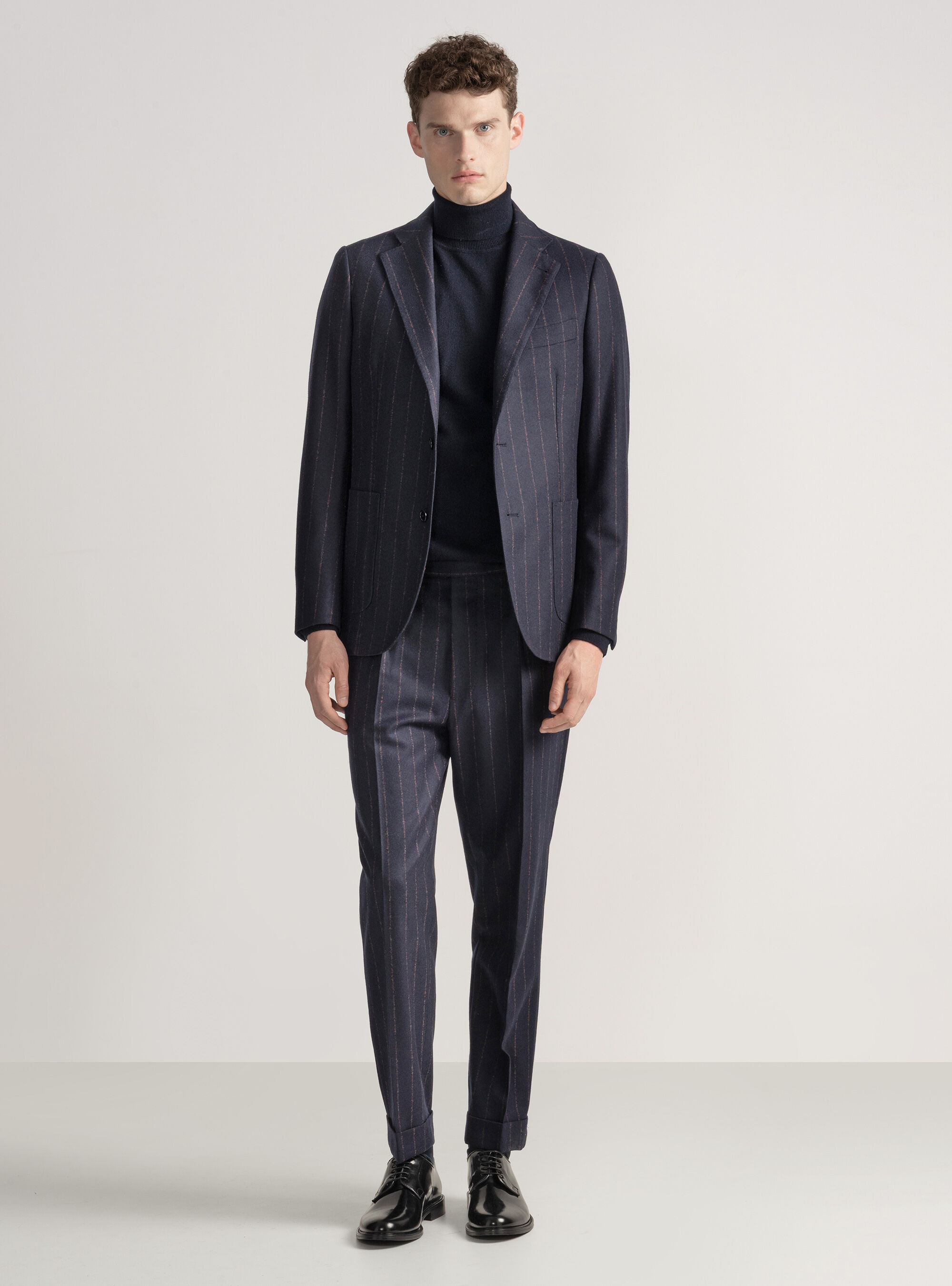 Cashmere wool pinstripe suit trousers, NAVY BLUE