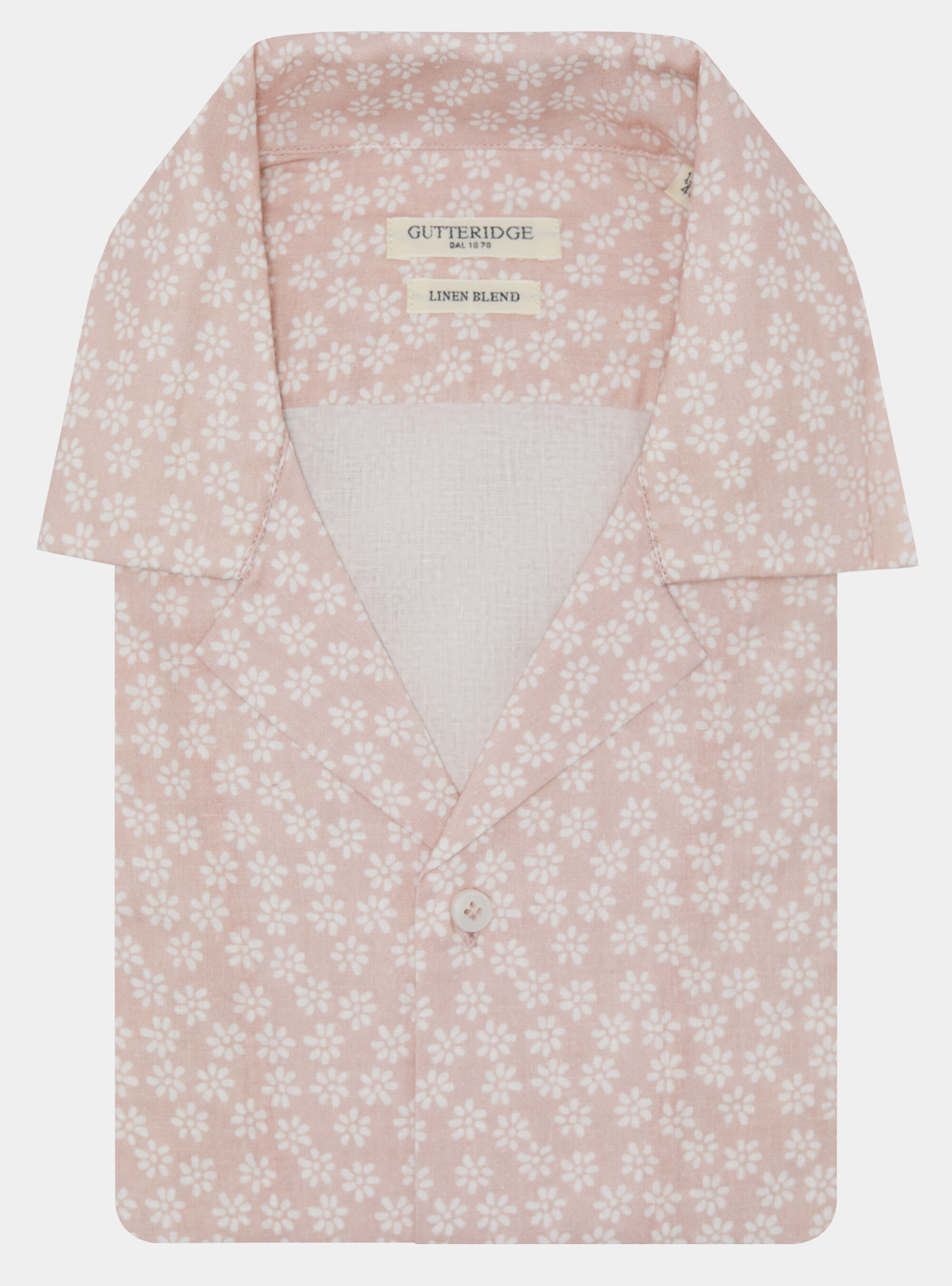 Camicia bowling in lino e cotone stampato, ROSA CHIARO 0466C