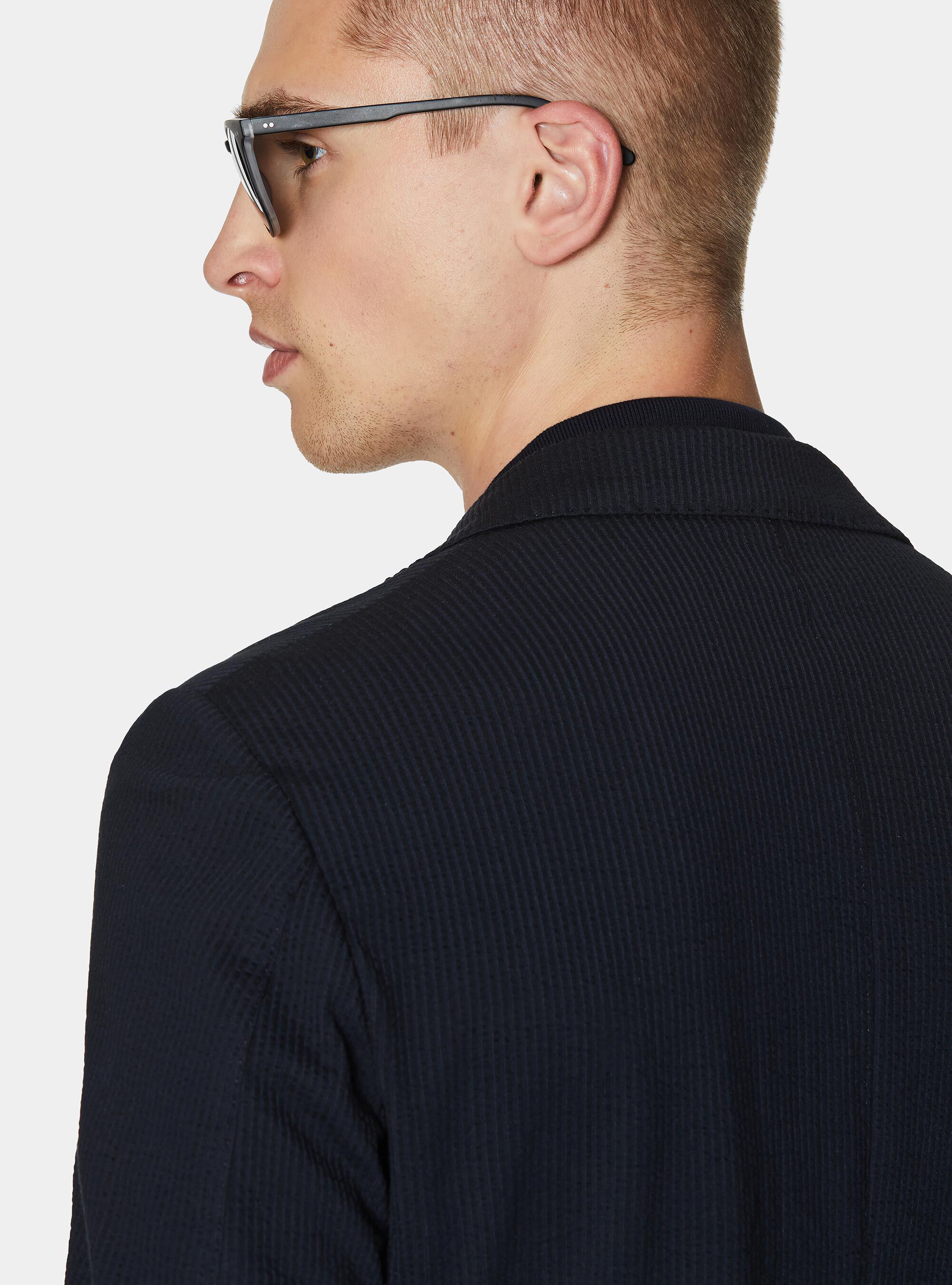 Technical cotton stretch blazer, NAVY BLUE