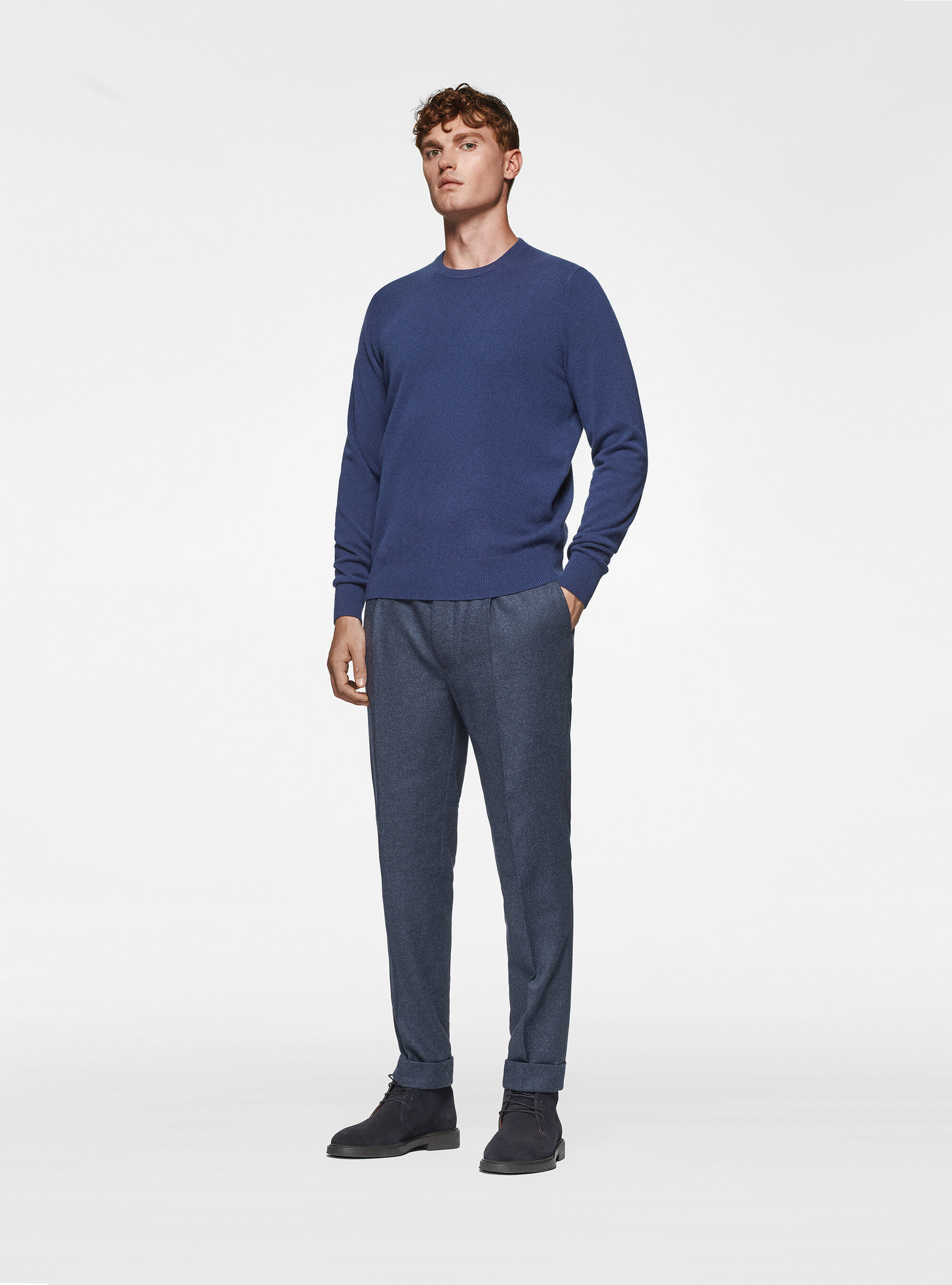 Maglia girocollo in lambswool e cashmere, INCHIOSTRO
