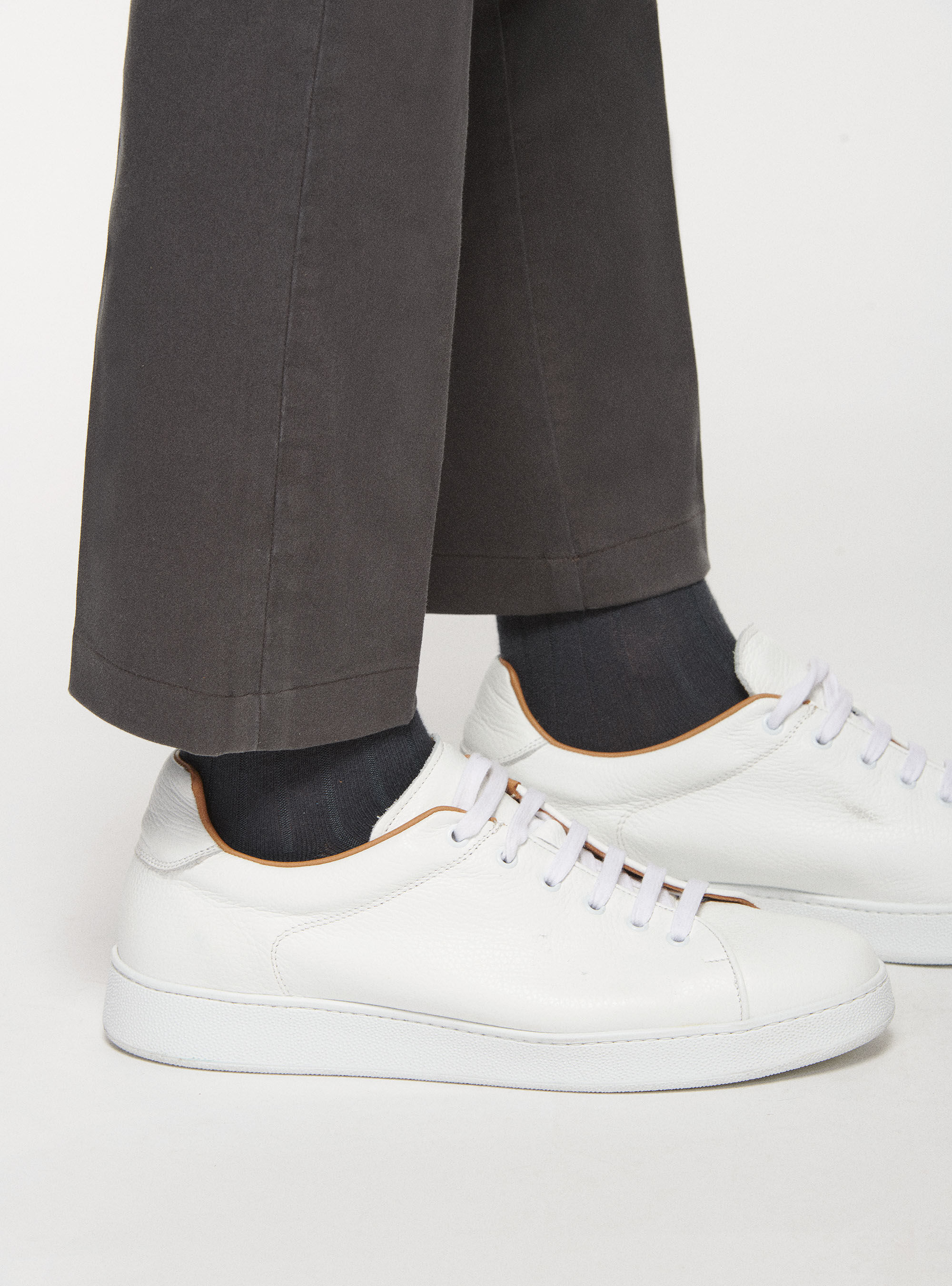 Grained leather trainers, WHITE