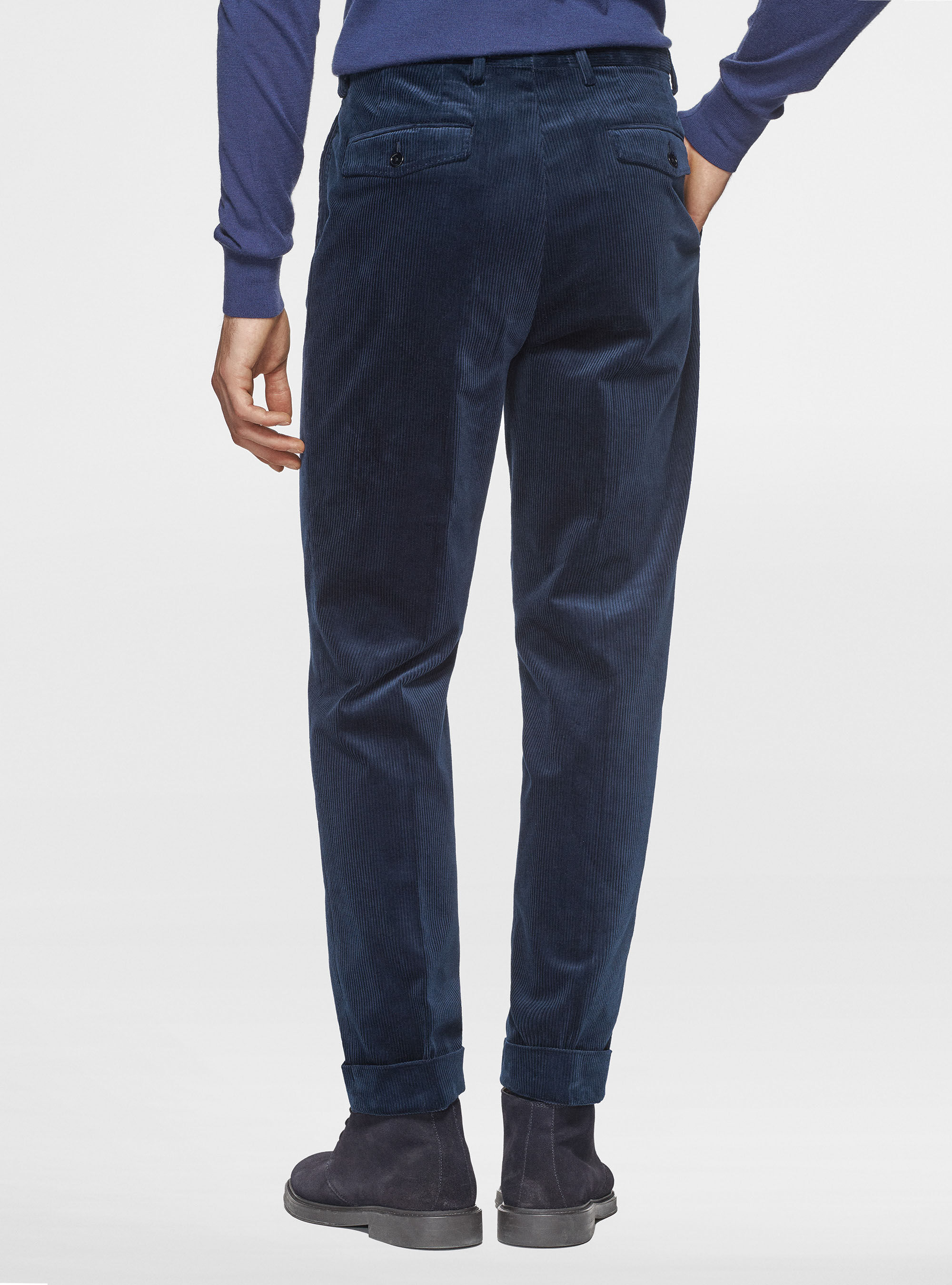 Pantaloni con pince in velluto stretch Duca Visconti di Modrone, BLU NAVY