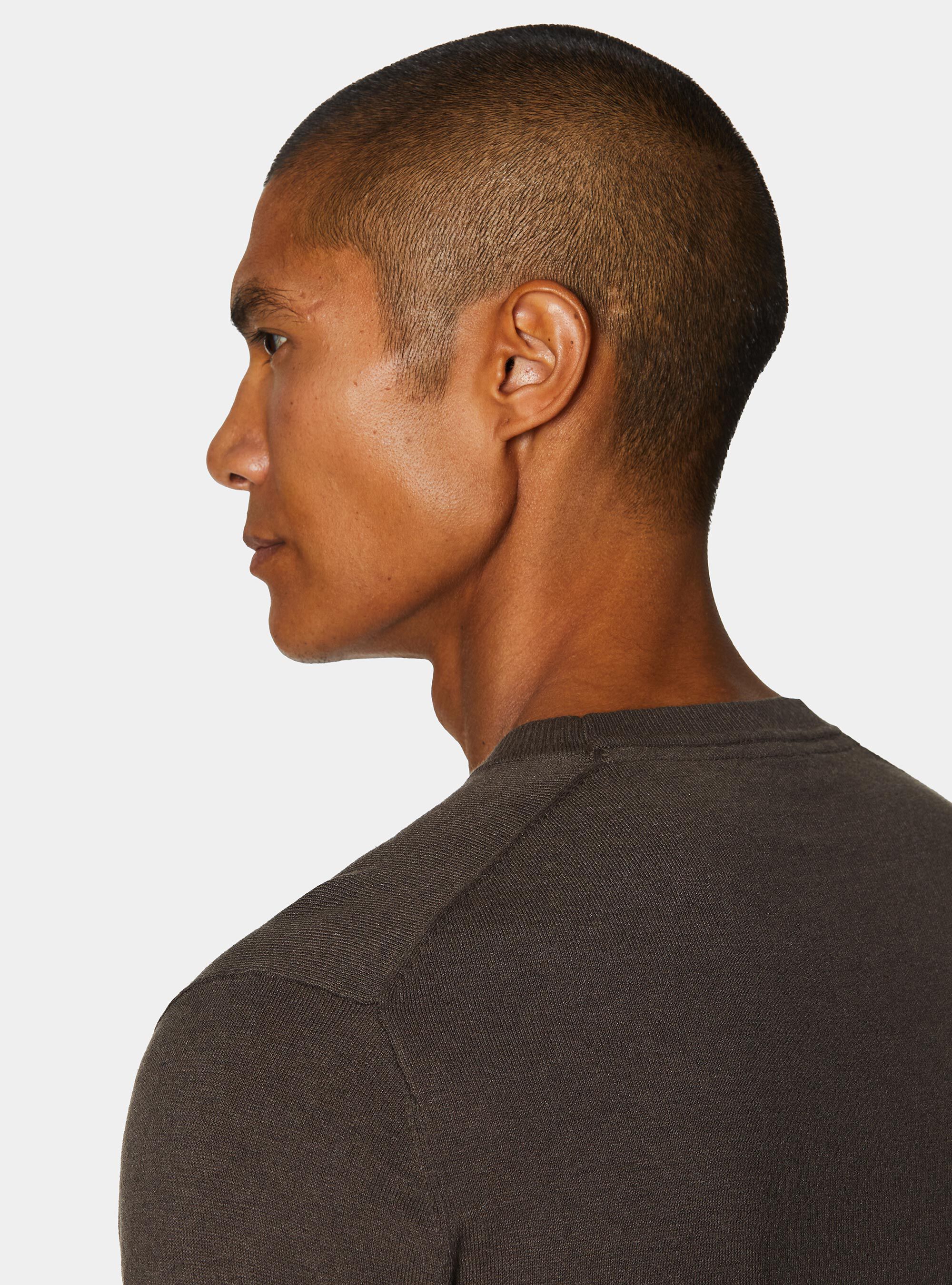 Cotton silk and cashmere crew neck sweater, BROWN