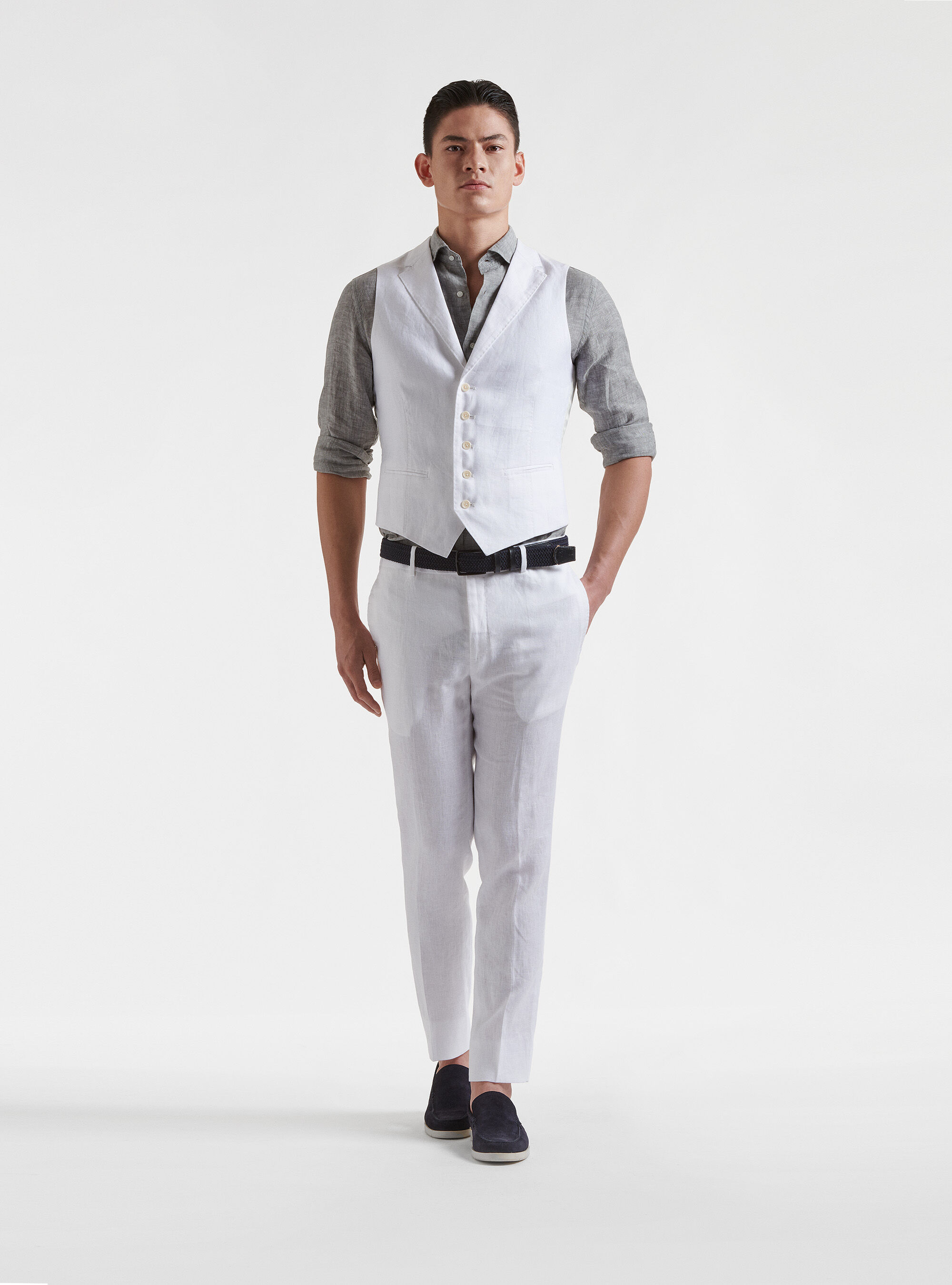 Gilet monopetto in puro lino con revers