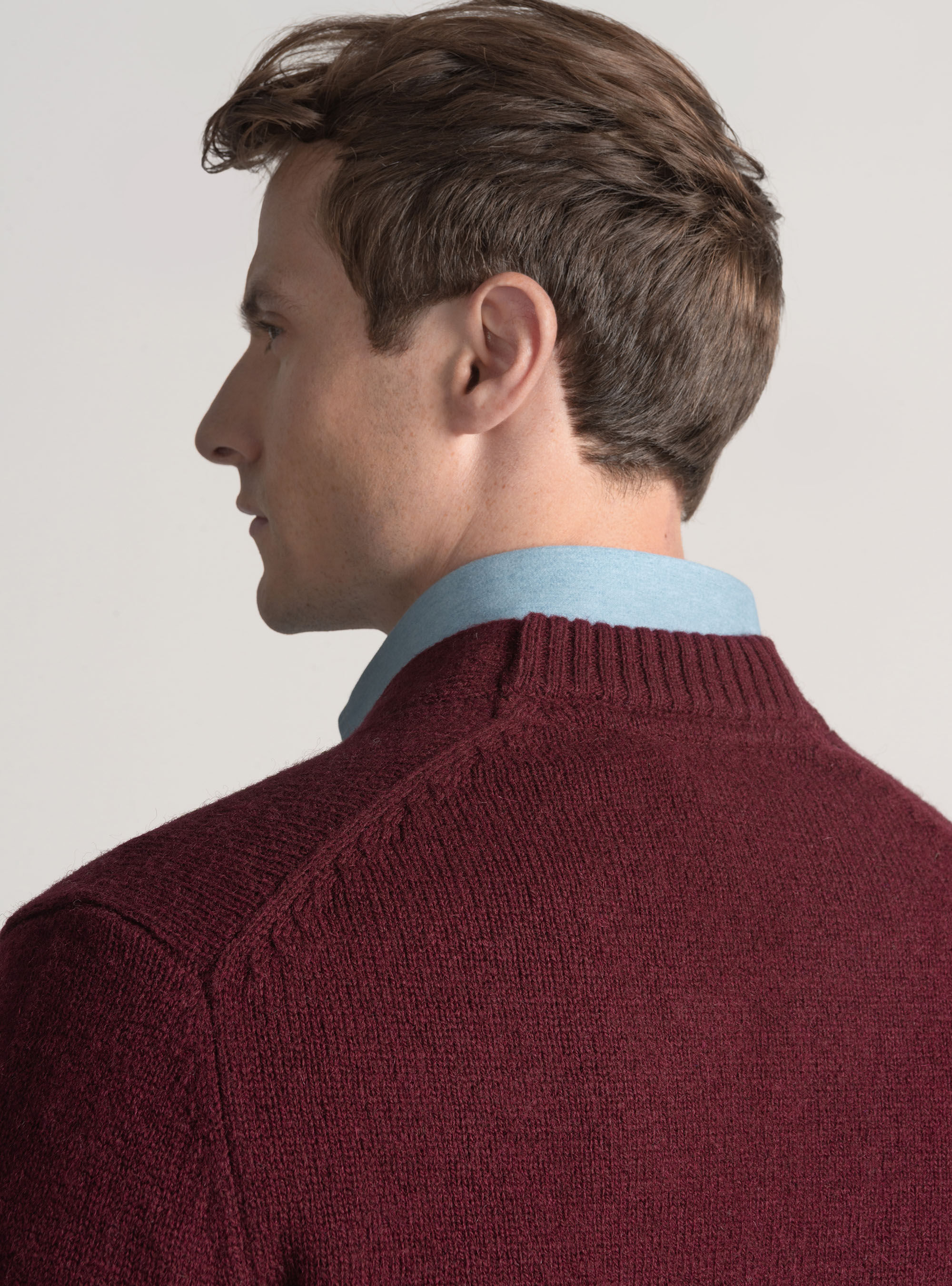 Cardigan in maglia di lana shetland, BORDEAUX
