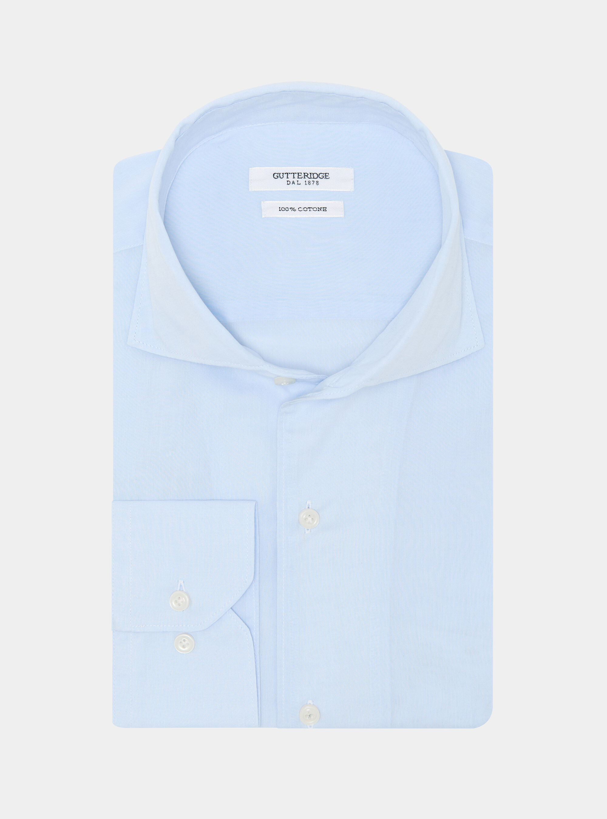 Camicia in cotone con paramontura, AZZURRO