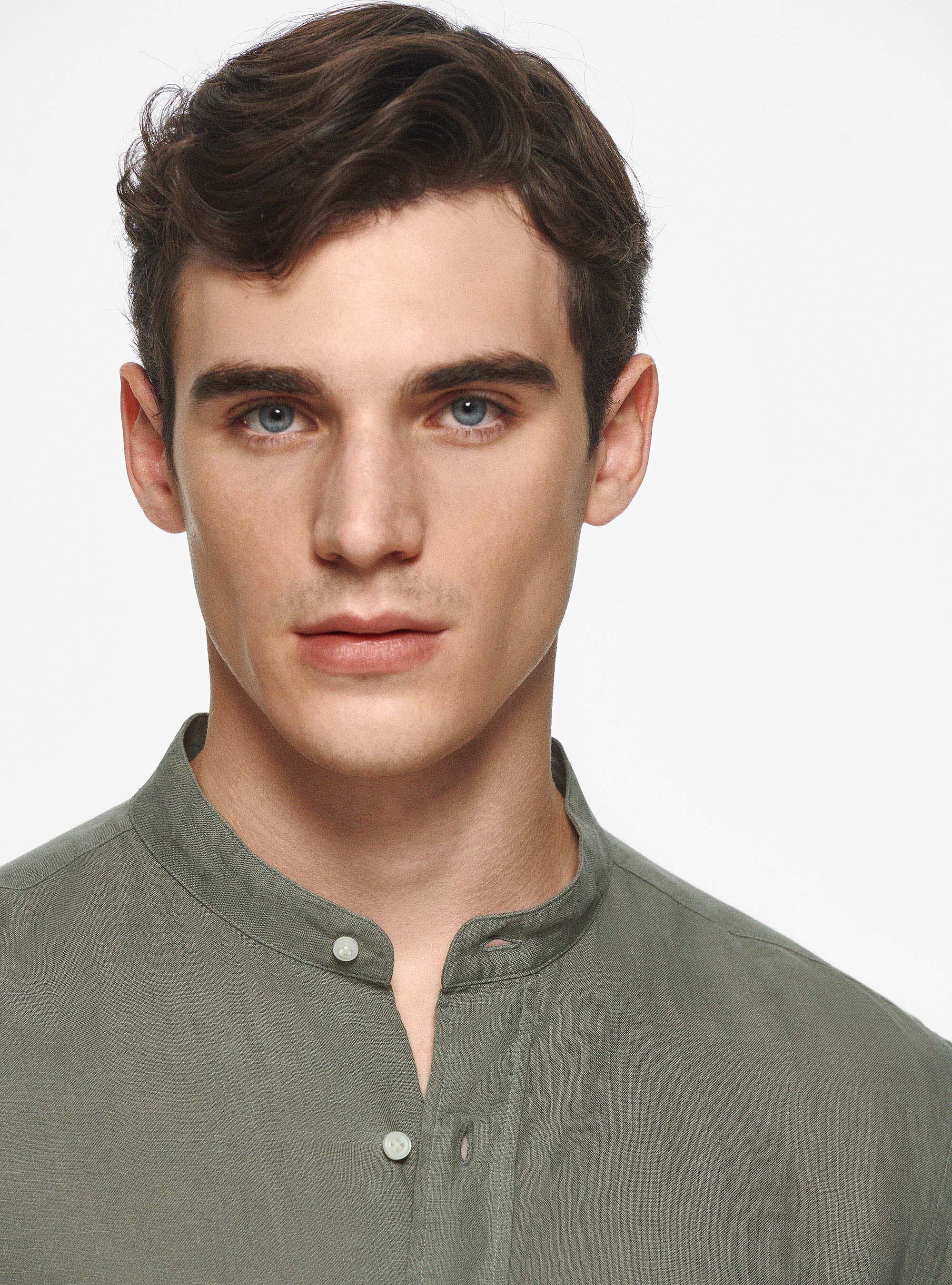 Chemise cor&eacute;enne en pur lin, SALVIA 0602C