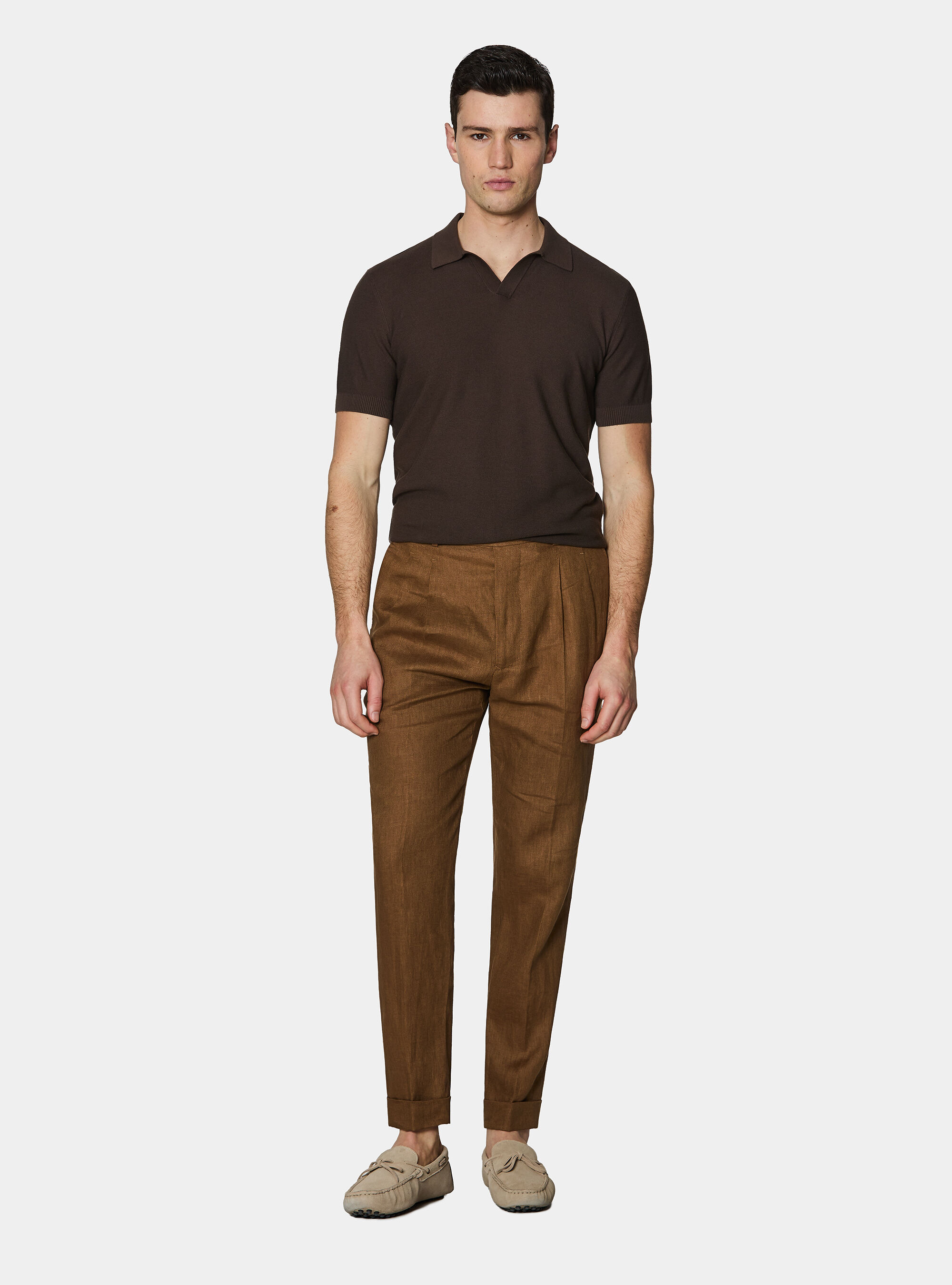 Pure linen double pleat trousers