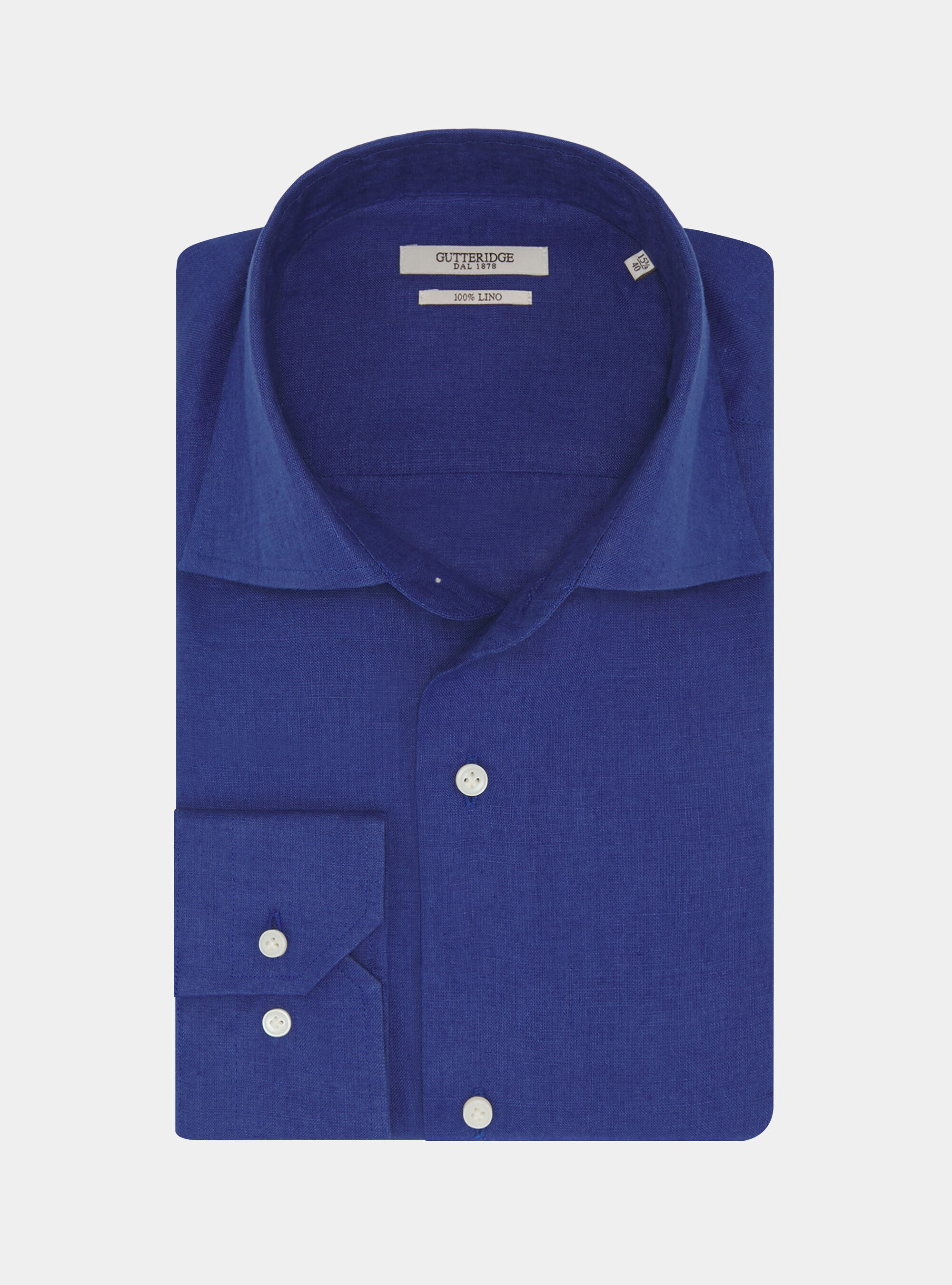 Camicia collo italiano in puro lino, BLU