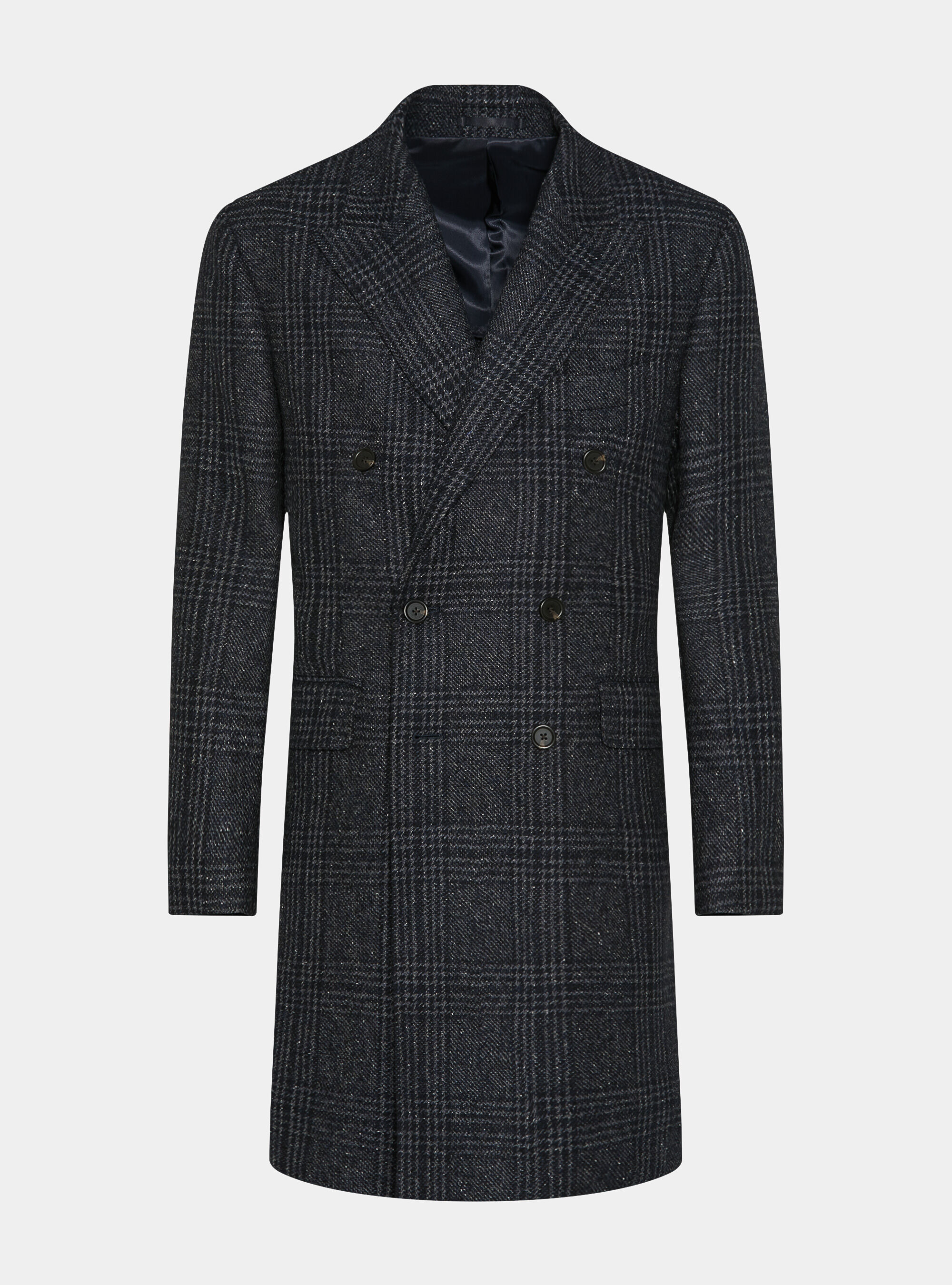 Cappotto doppiopetto fantasia in misto cashmere, BLU NAVY