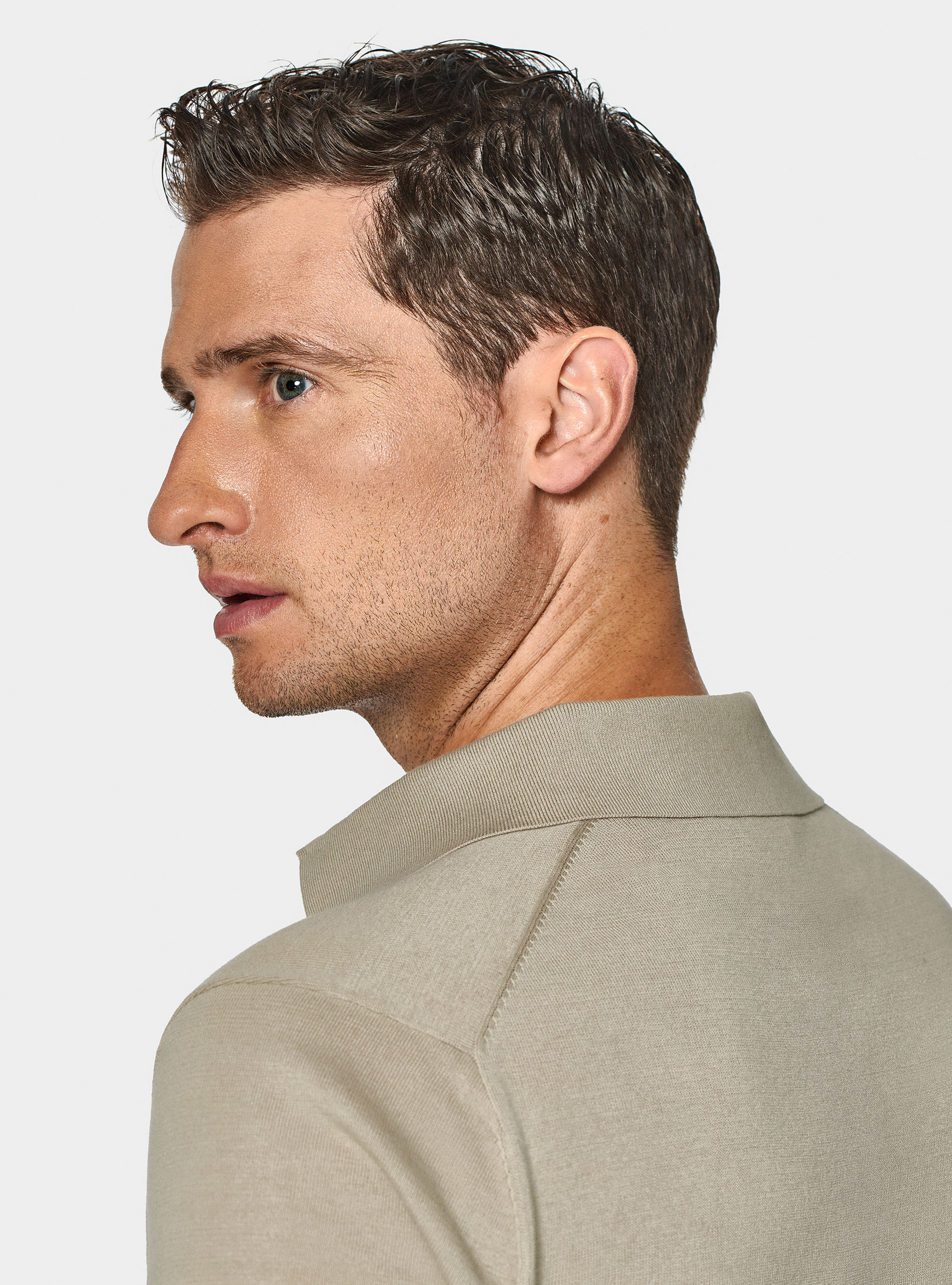 Extra-fine cotton knit polo shirt, SAND