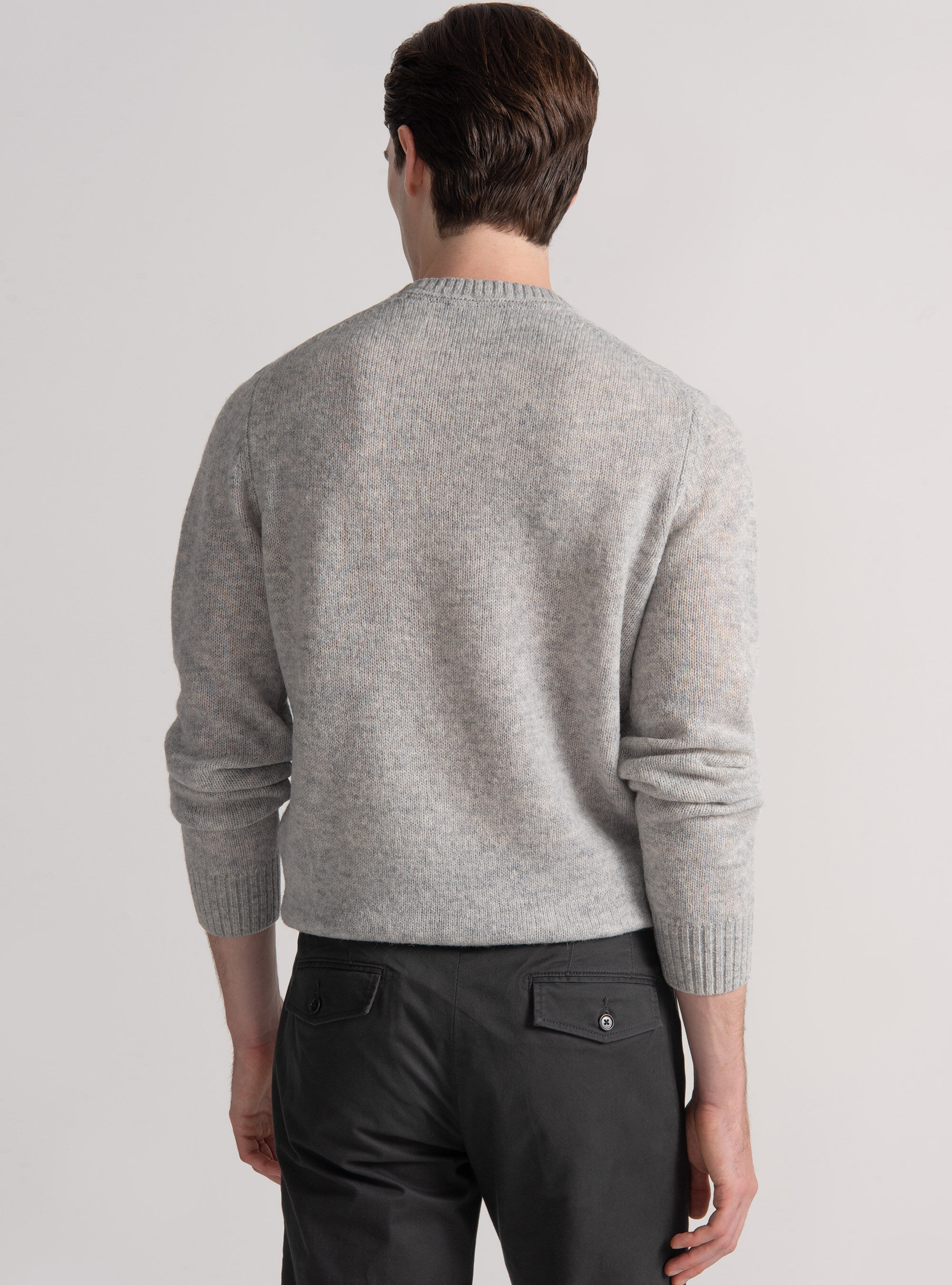 Shetland wool crew-neck sweater, GRIGIO MELANGE 0151C