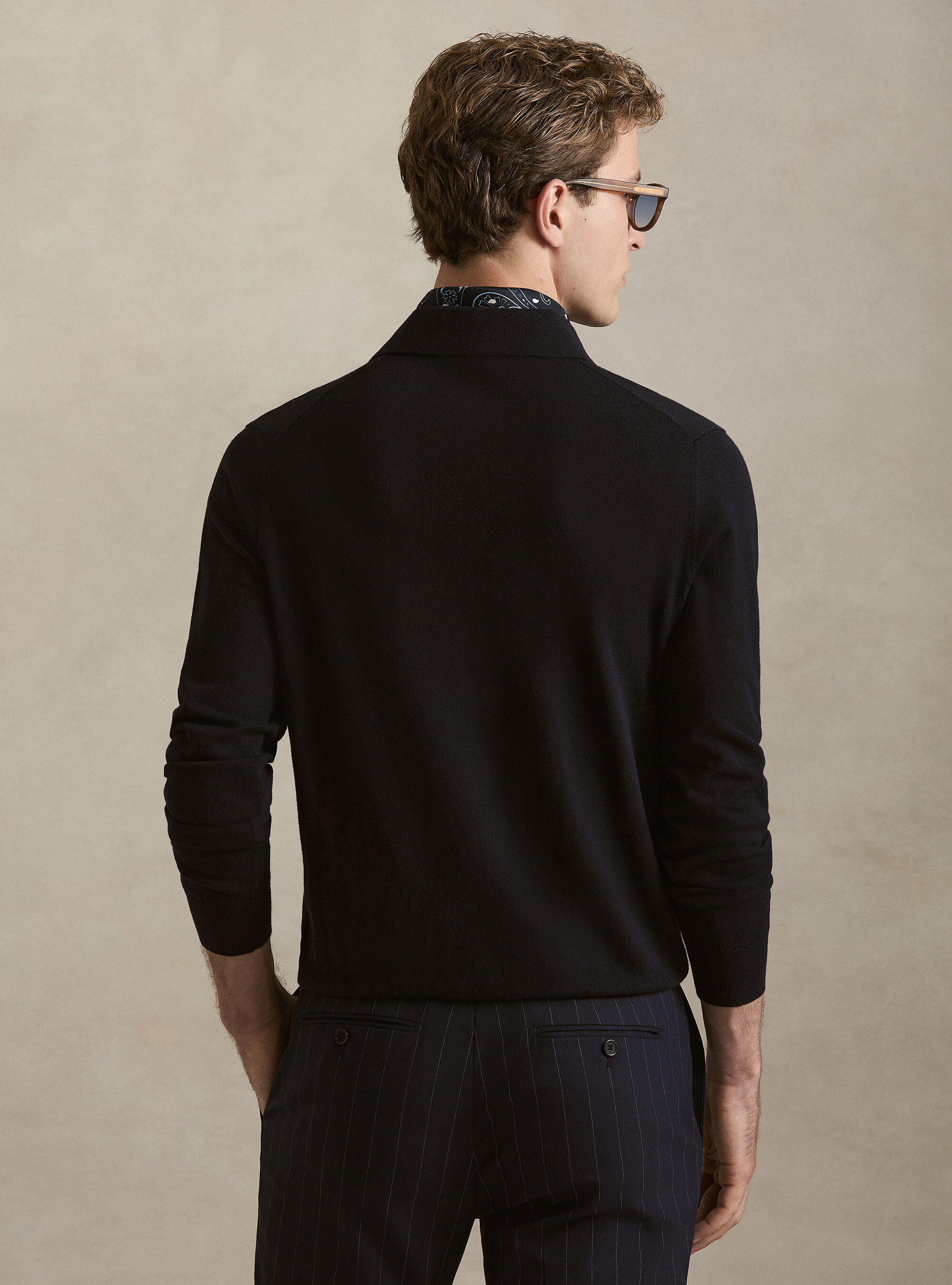 Polo in maglia di cotone e cashmere, BLU NAVY