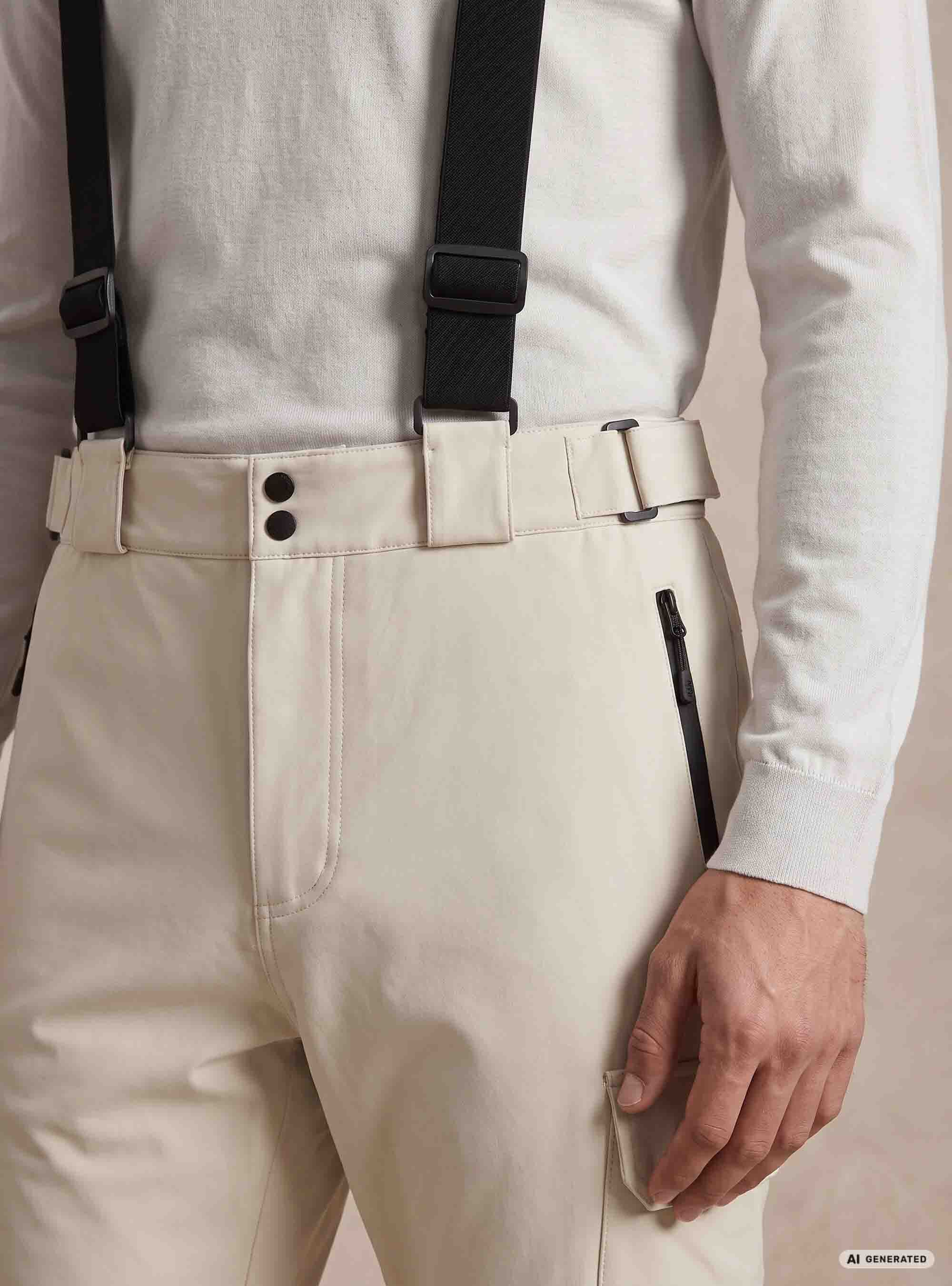 Pantaloni da sci con tasconi e bretelle, PANNA